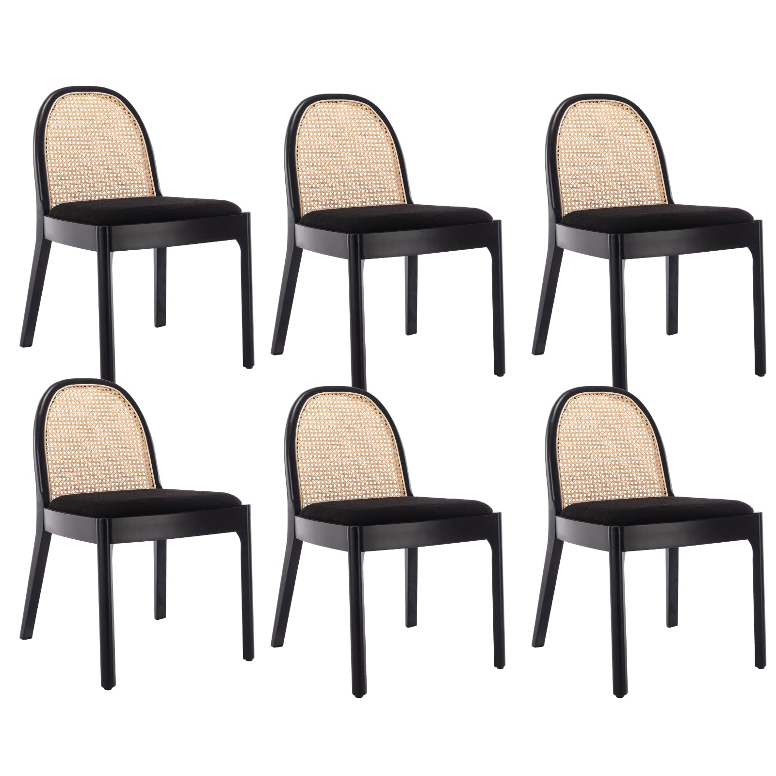 HEAH-YO Rattan Dining Chairs Set of 2, Upholstered Linen Dining Room Chairs with Backrests, Modern Kitchen Chairs with Wood Legs for Dining Room, Beige