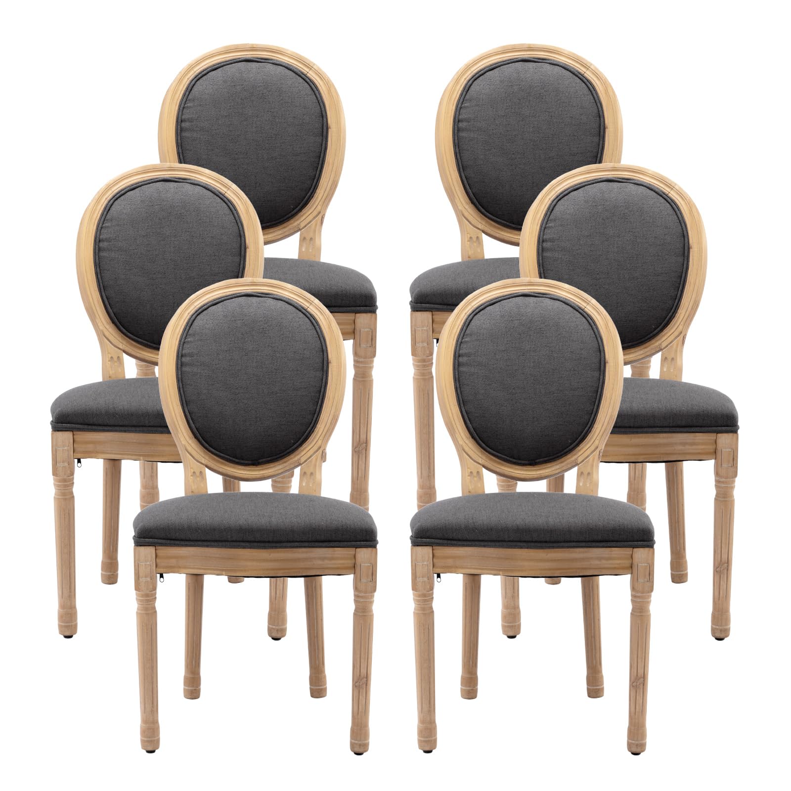 French Country Dining Chairs Set of 4，Fabric Upholstered Dining Chair with Round Back and Solid Leg, Rattan Kitchen Chairs for Dining Room, Living Room, Kitchen, Olive Green