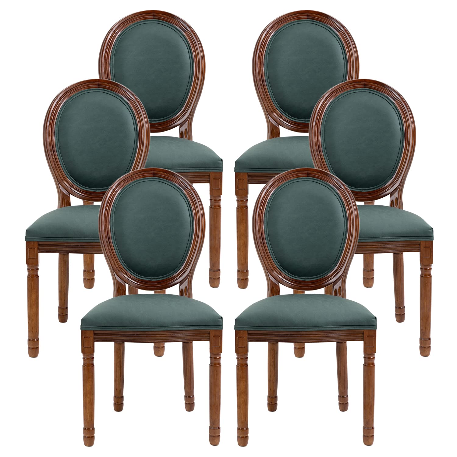 Nrizc French Country Dining Chairs Set of 4, Farmhouse Fabric Chairs with Round Back, Rattan Dining Chair, Oval Side Chairs for Dining Room/Living Room/Kitchen/Restaurant
