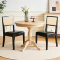 Farmhouse Rattan Dining Chairs Set of 4,Cane Back Kitchen Dining Room Chairs, Upholstered Mid Century Modern Rattan Chair Comfy Side Wood Chair for Living Room/Restaurant, Linen Fabric, Beige