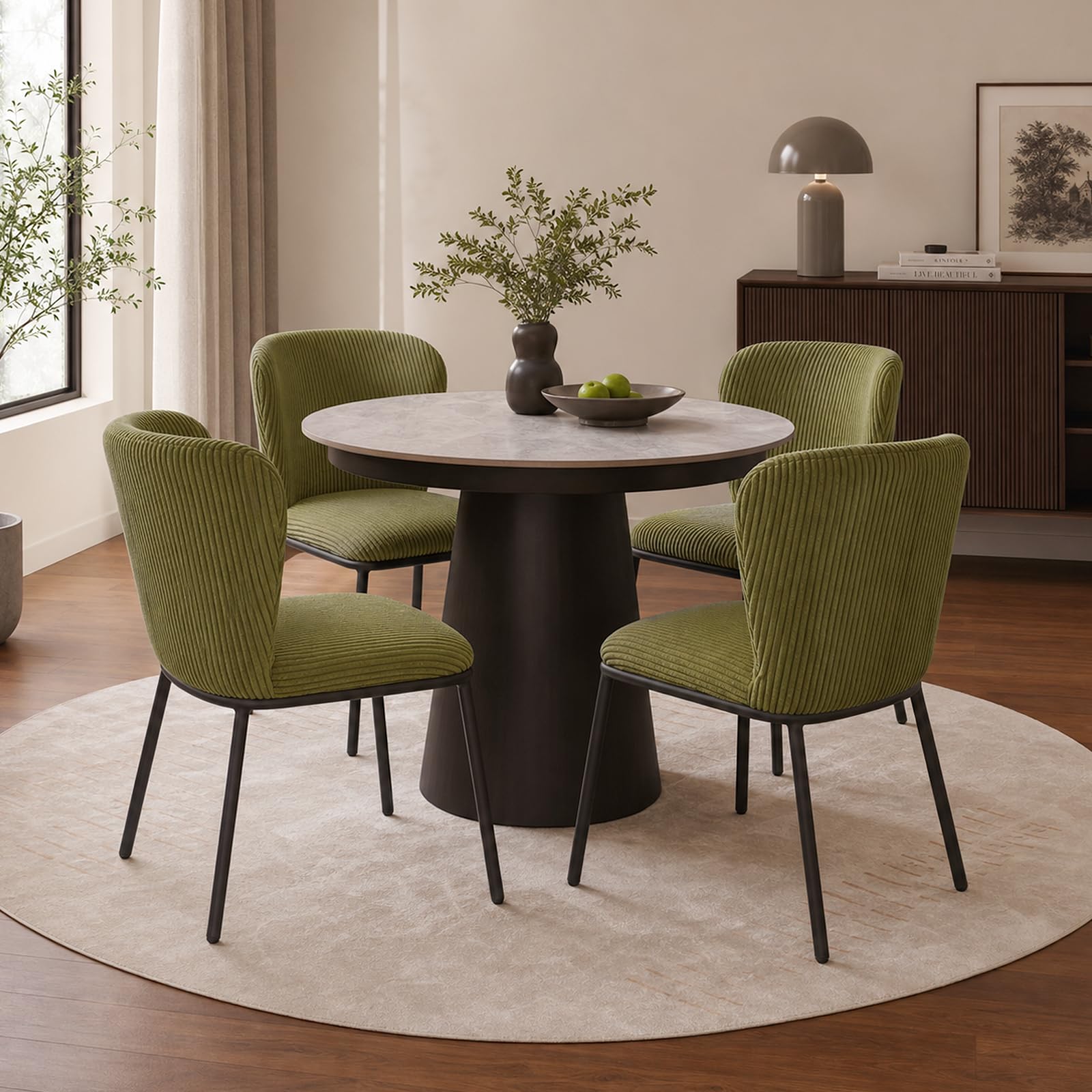 SIMTONAL Dining Chairs Set of 6, Dining Chair, Thickened Cushion, Corduroy Fabric, Easy to Clean & Assemble, for Dining Room/Living Room/Office, Green