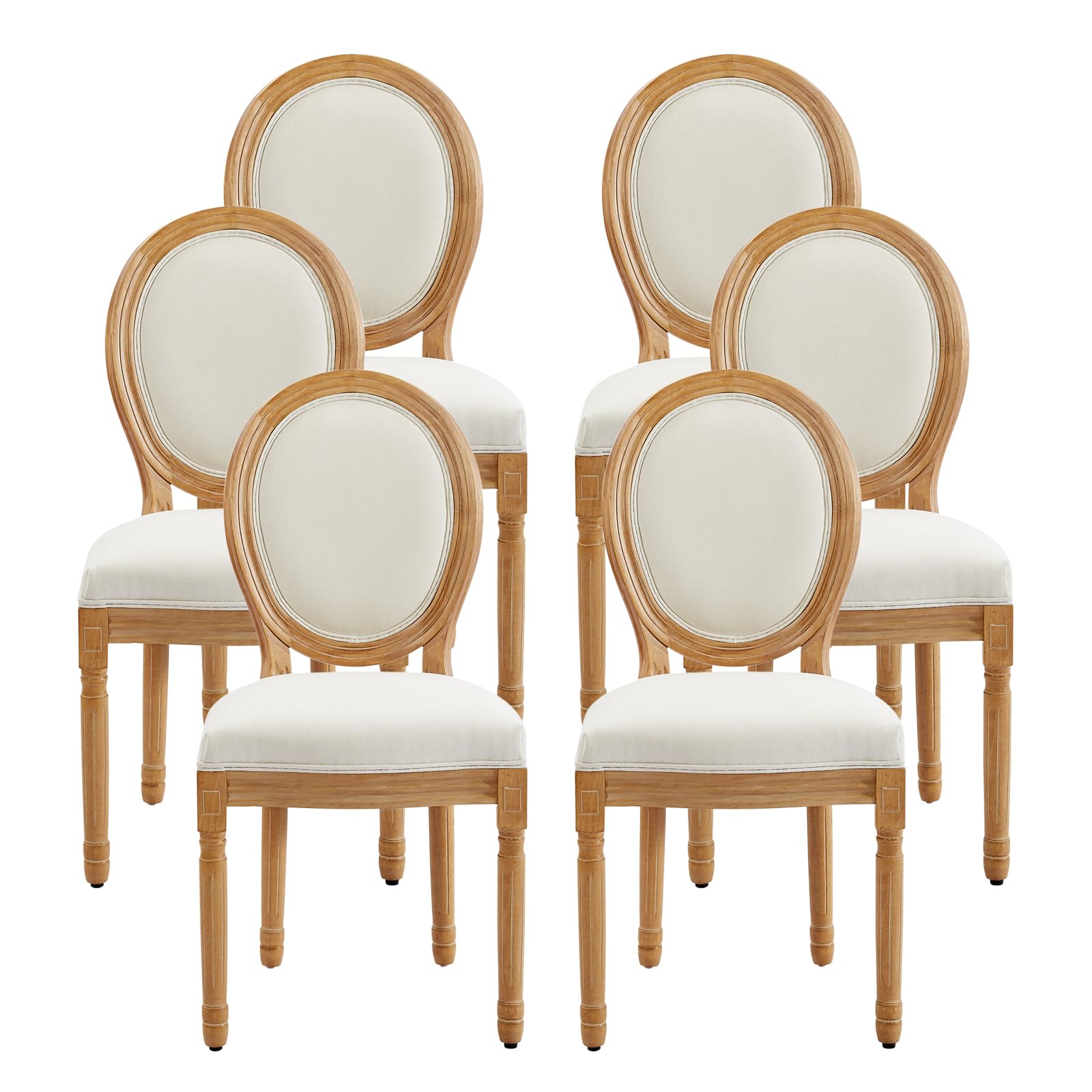 Nrizc French Country Dining Chairs Set of 4, Farmhouse Fabric Chairs with Round Back, Rattan Dining Chair, Oval Side Chairs for Dining Room/Living Room/Kitchen/Restaurant