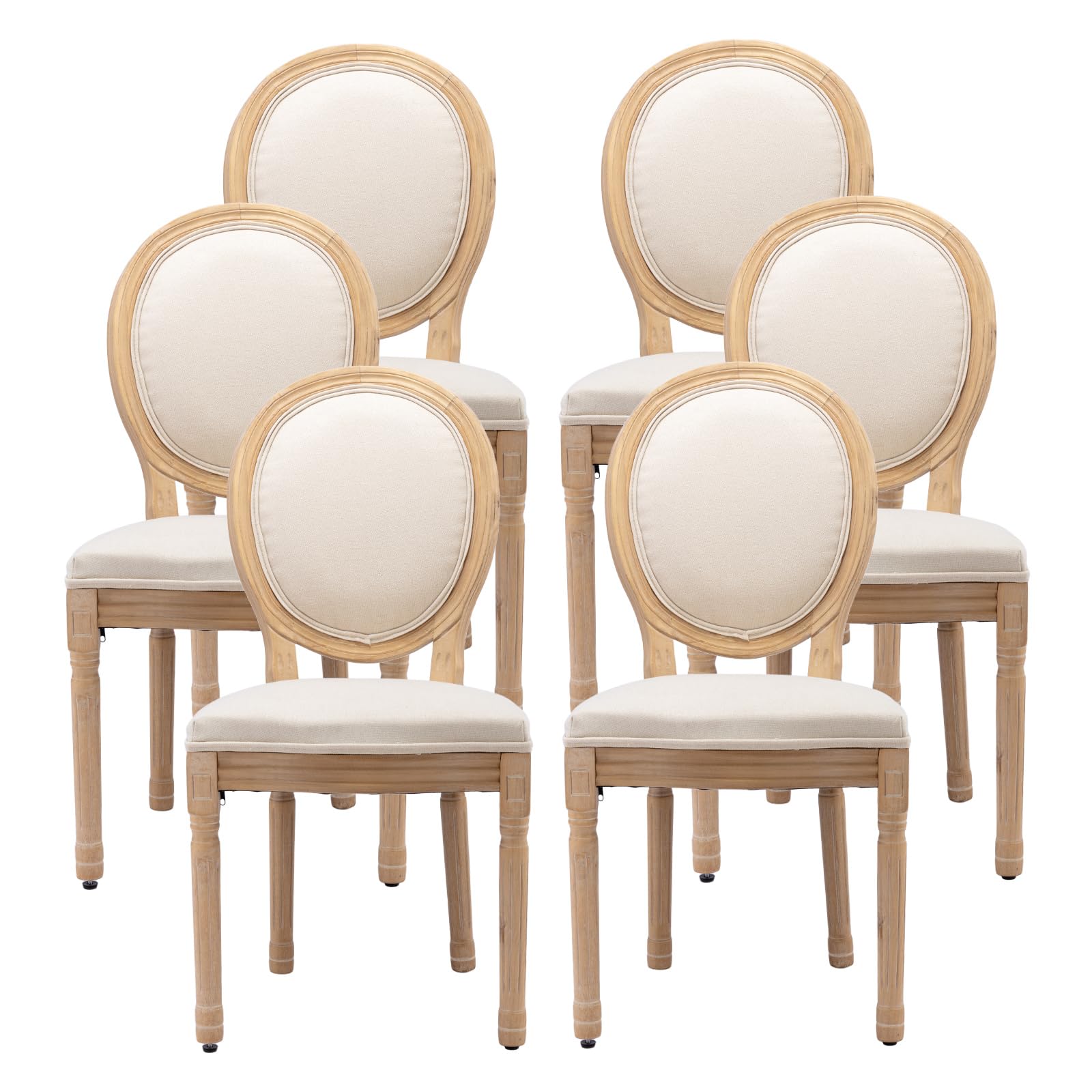 French Country Dining Chairs Set of 4，Fabric Upholstered Dining Chair with Round Back and Solid Leg, Rattan Kitchen Chairs for Dining Room, Living Room, Kitchen, Olive Green
