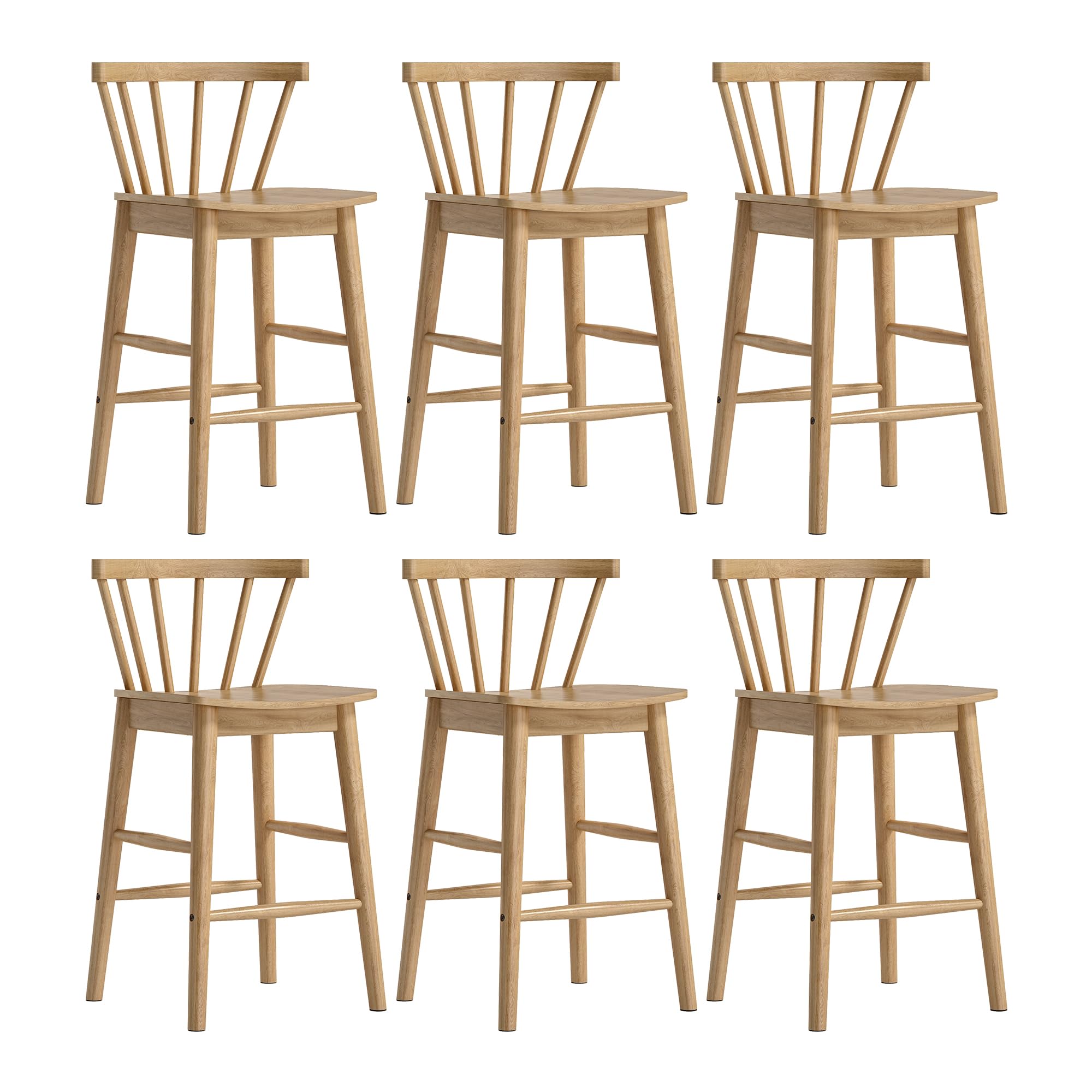 EYYTHUNG Wood Bar Stools Set of 3, Farmhouse 24" Barstool Counter Stools with Curved Back Counter Chairs for Kitchen Islands Dining Room, Natural Oak