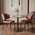 2PC Brown Faux Leather Dining Chairs, Modern Curved Back Design