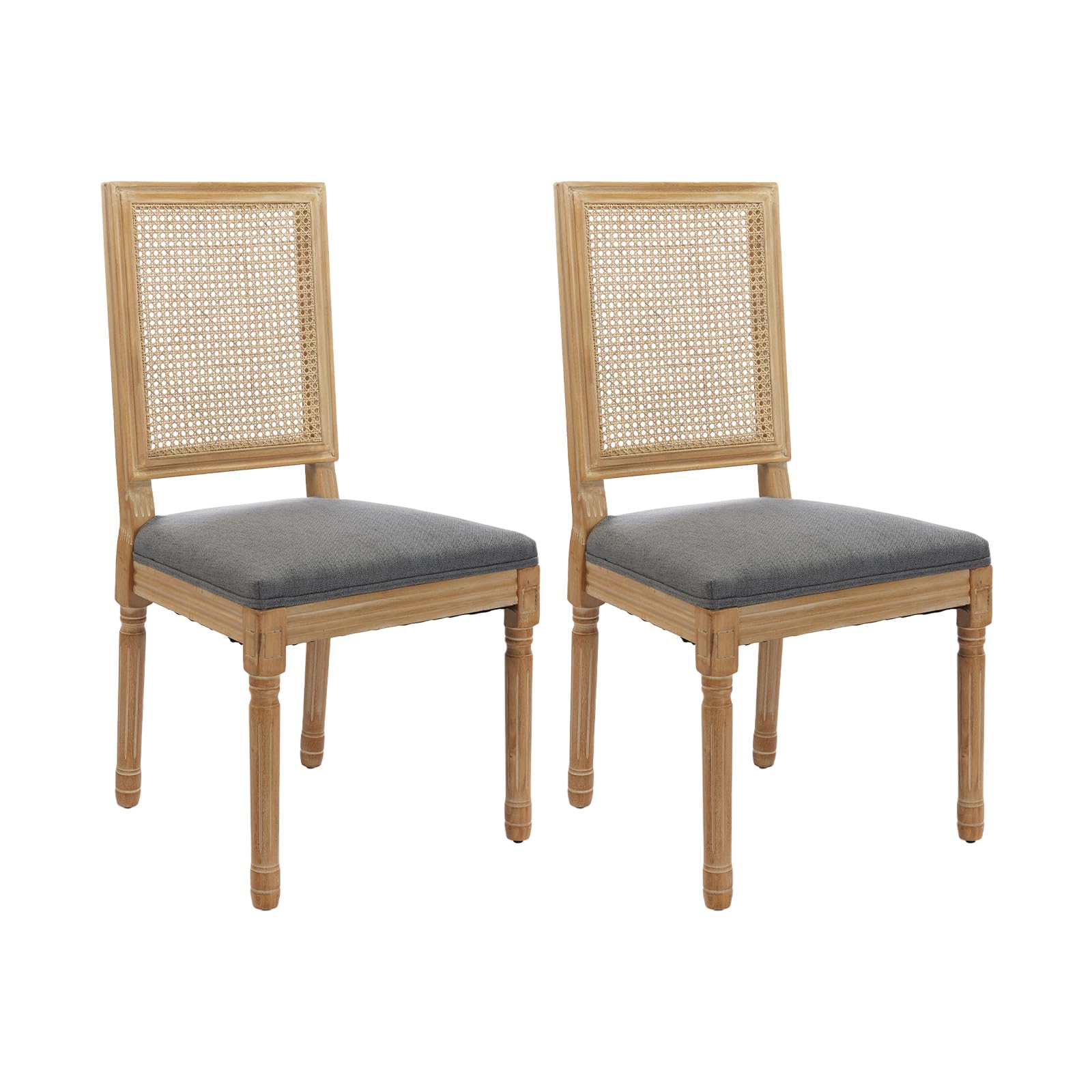 French Country Dining Chairs Set of 4，Fabric Upholstered Dining Chair with Round Back and Solid Leg, Rattan Kitchen Chairs for Dining Room, Living Room, Kitchen, Olive Green