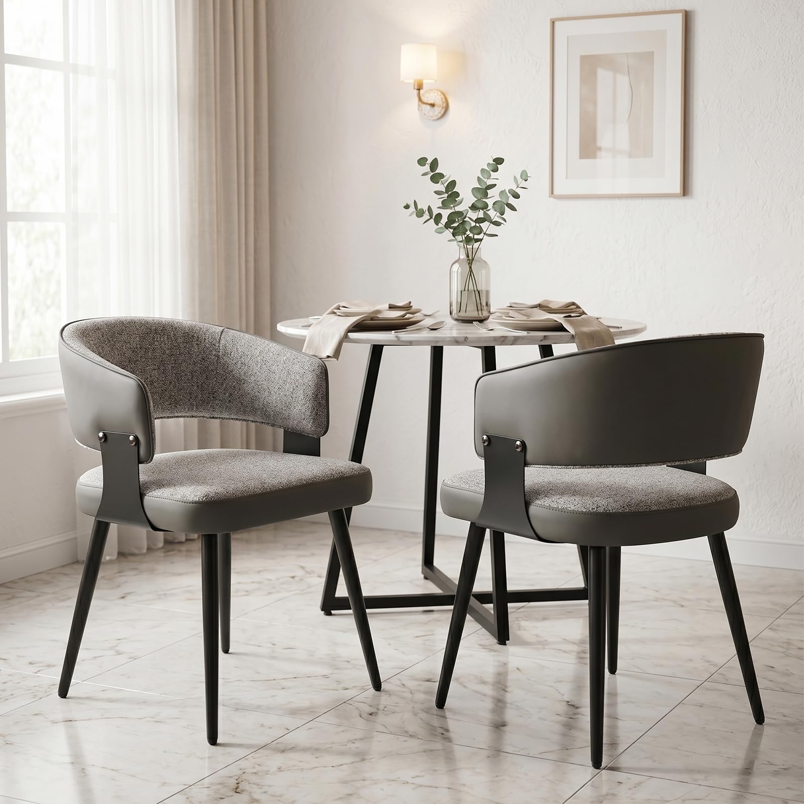 Dining Chairs Set of 4, Modern Upholstered PU Leather Kitchen & Dining Room Chairs with Curved Open Back Metal Legs, Kitchen Chairs for Dining Room Restaurant (Vintage Brown, Set of 4)