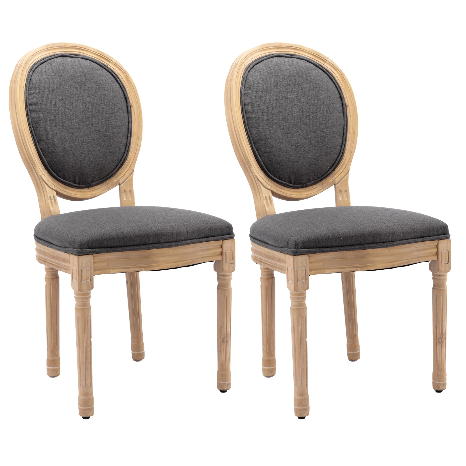 French Country Dining Chairs Set of 4，Fabric Upholstered Dining Chair with Round Back and Solid Leg, Rattan Kitchen Chairs for Dining Room, Living Room, Kitchen, Olive Green