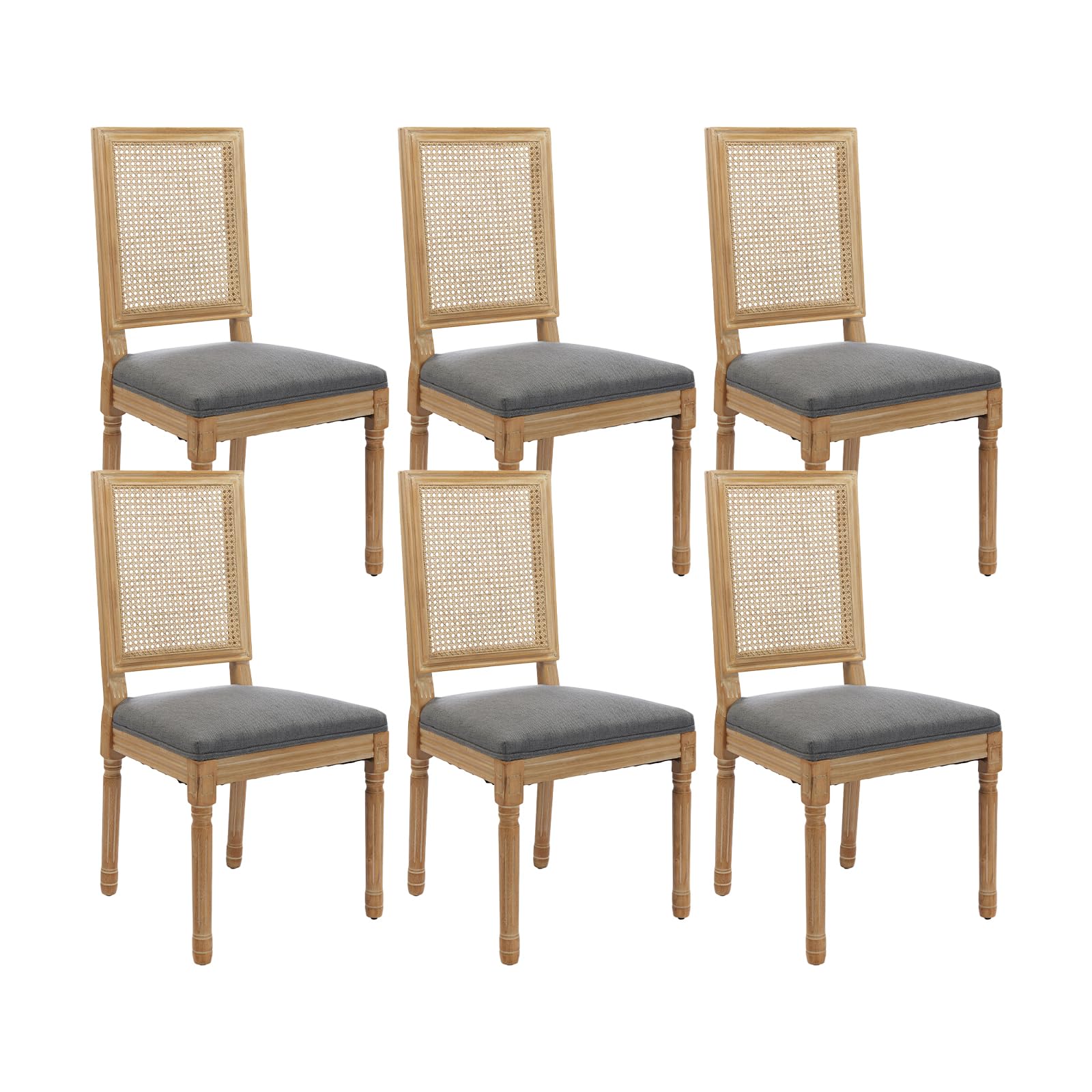 French Country Dining Chairs Set of 4，Fabric Upholstered Dining Chair with Round Back and Solid Leg, Rattan Kitchen Chairs for Dining Room, Living Room, Kitchen, Olive Green