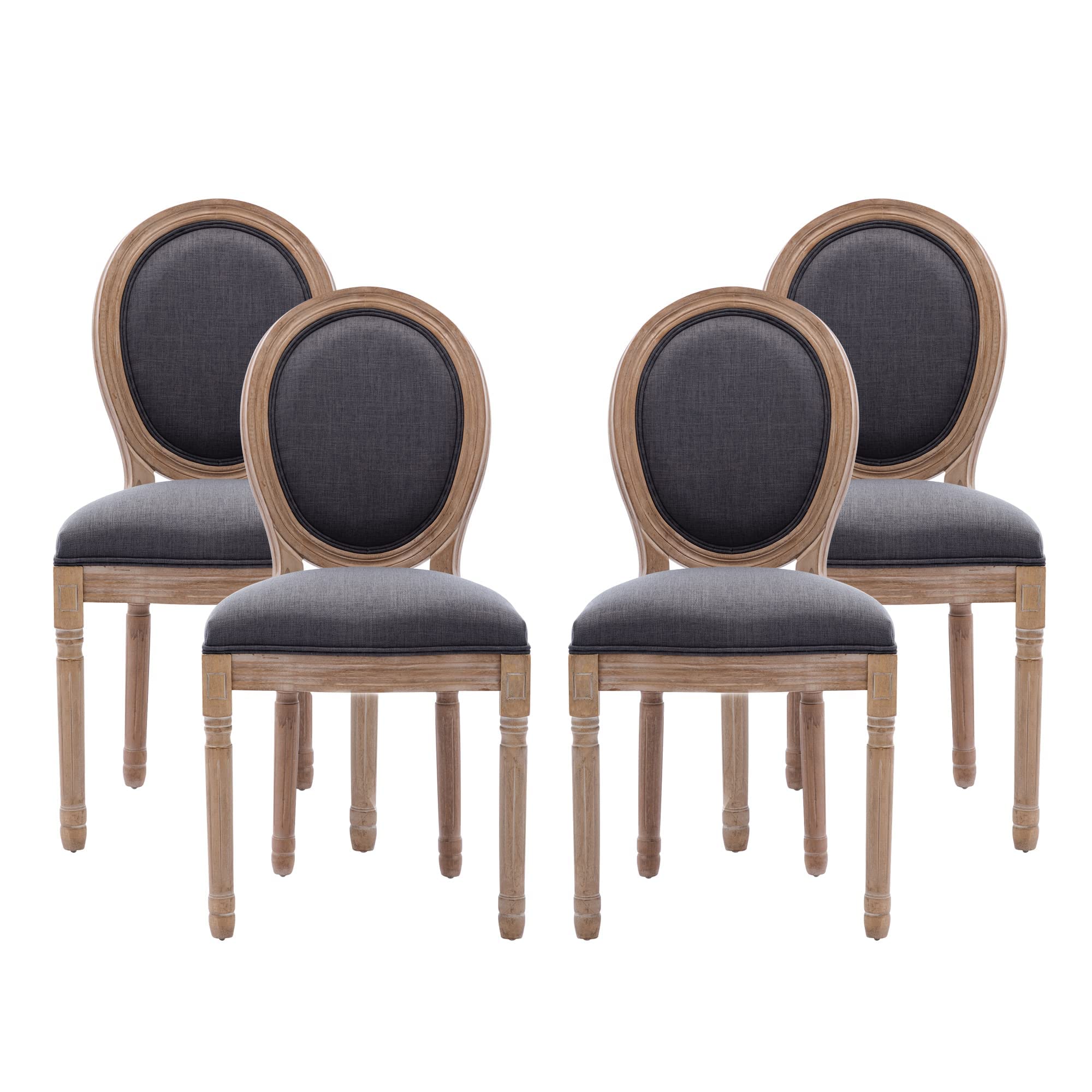 Nrizc French Country Dining Chairs Set of 4, Farmhouse Fabric Chairs with Round Back, Rattan Dining Chair, Oval Side Chairs for Dining Room/Living Room/Kitchen/Restaurant
