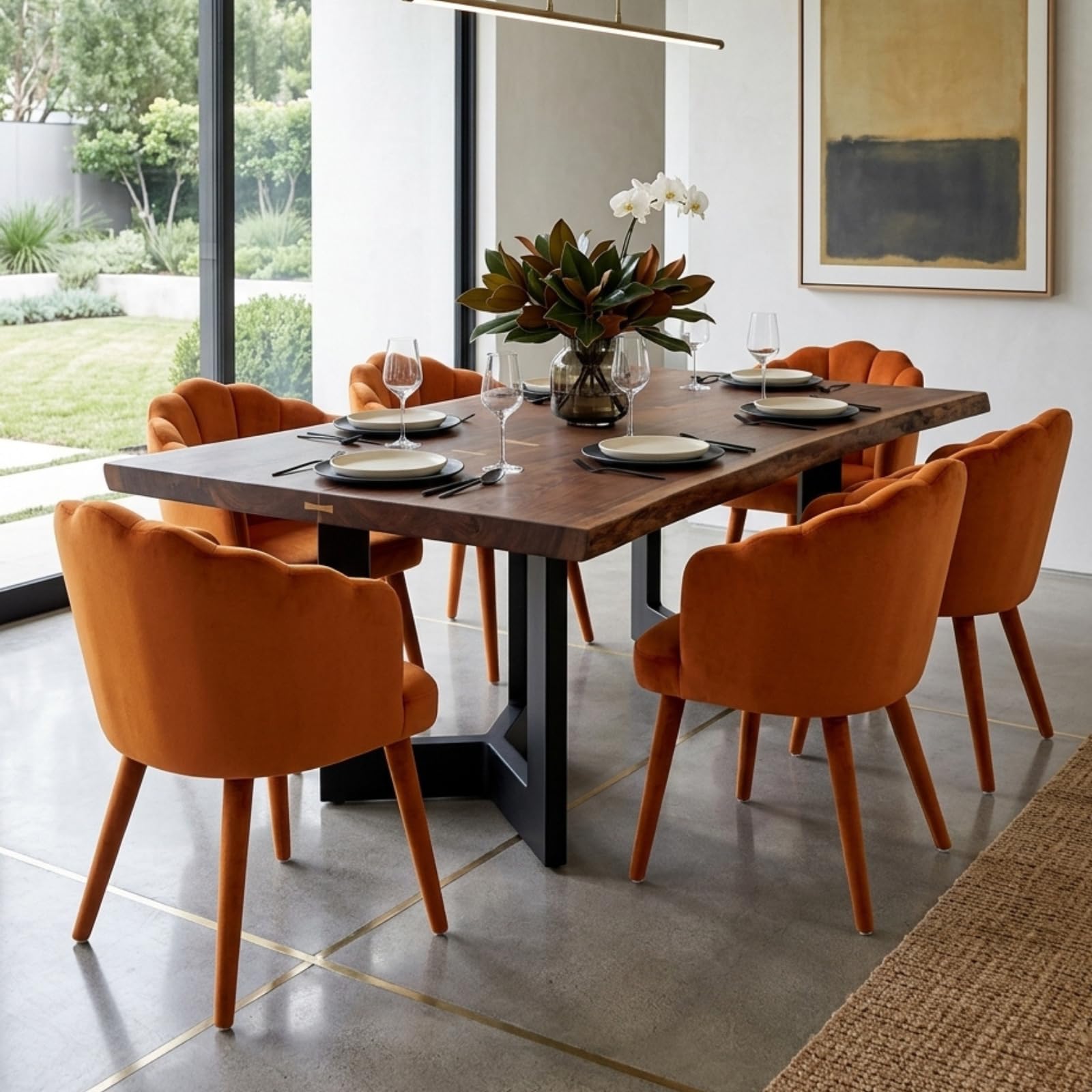 Hyfirm Mid-Century Modern Walnut Dining Chairs Set of 2, Vintage Brown Leather Wooden Kitchen Chairs, Retro Upholstered PU Cushioned Seat with Curved Backrest, Armless Accent Side Chair for Bedroom