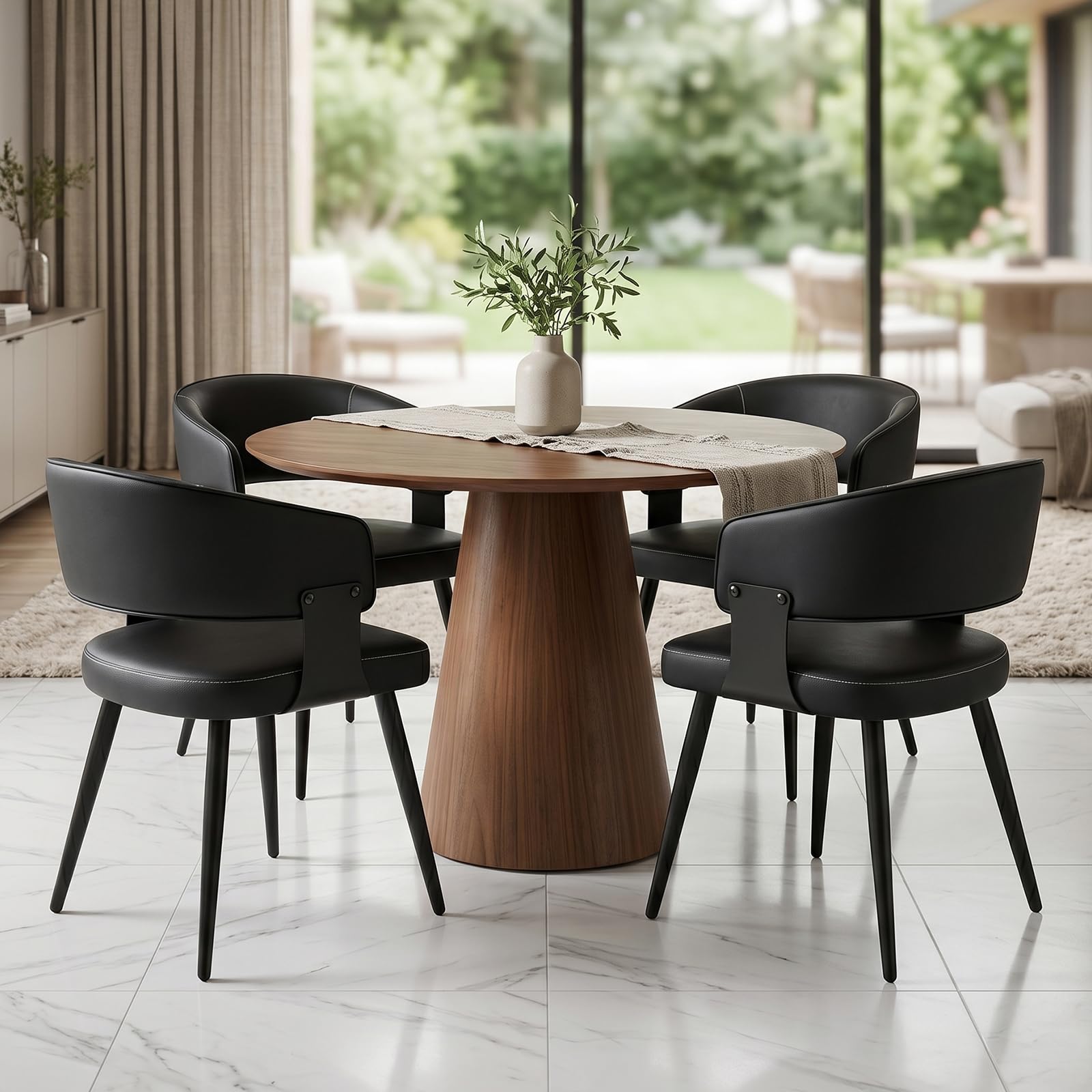 Dining Chairs Set of 4, Modern Upholstered PU Leather Kitchen & Dining Room Chairs with Curved Open Back Metal Legs, Kitchen Chairs for Dining Room Restaurant (Vintage Brown, Set of 4)