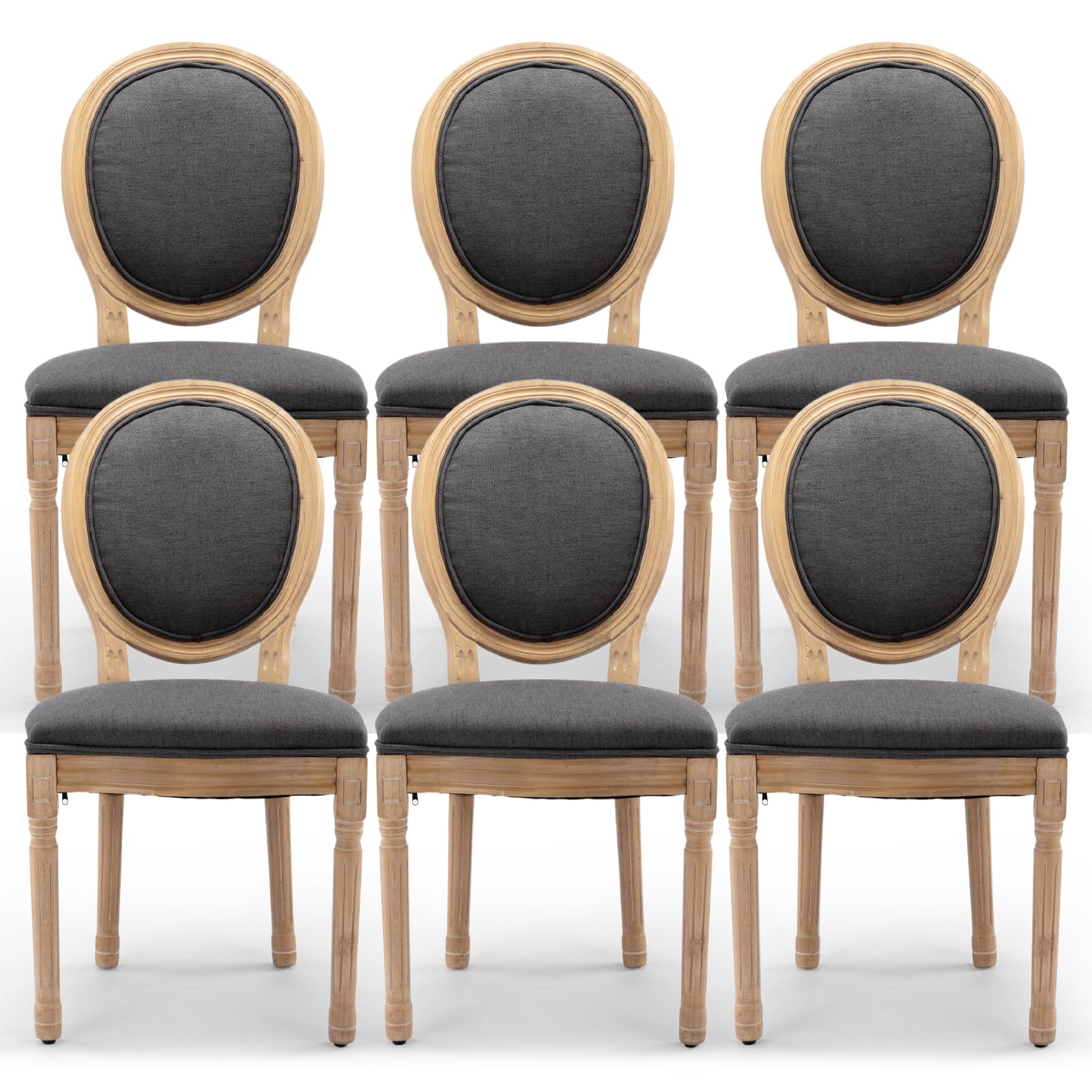 Rattan Back Upholstered Dining Chairs Set of 4 French Country Oval Kitchen Side Chairs with Wood Legs for Dining Room, Kitchen, Restaurant(Beige-Rattan)