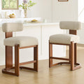 2PC Upholstered Counter Bar Stools, Oatmeal Fabric with Walnut Wood Legs