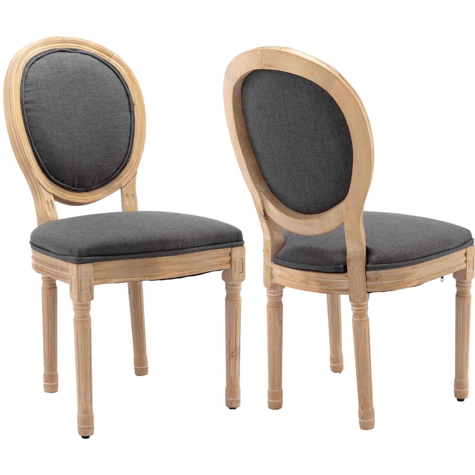 Vintage French Rattan Dining Chairs Set of 4, Solid Wood Frame with Round Rattan Back and Linen Upholstered Seat, Farmhouse Accent Sillas de Comedor Side Chairs for Dining Room & Kitchen, Beige