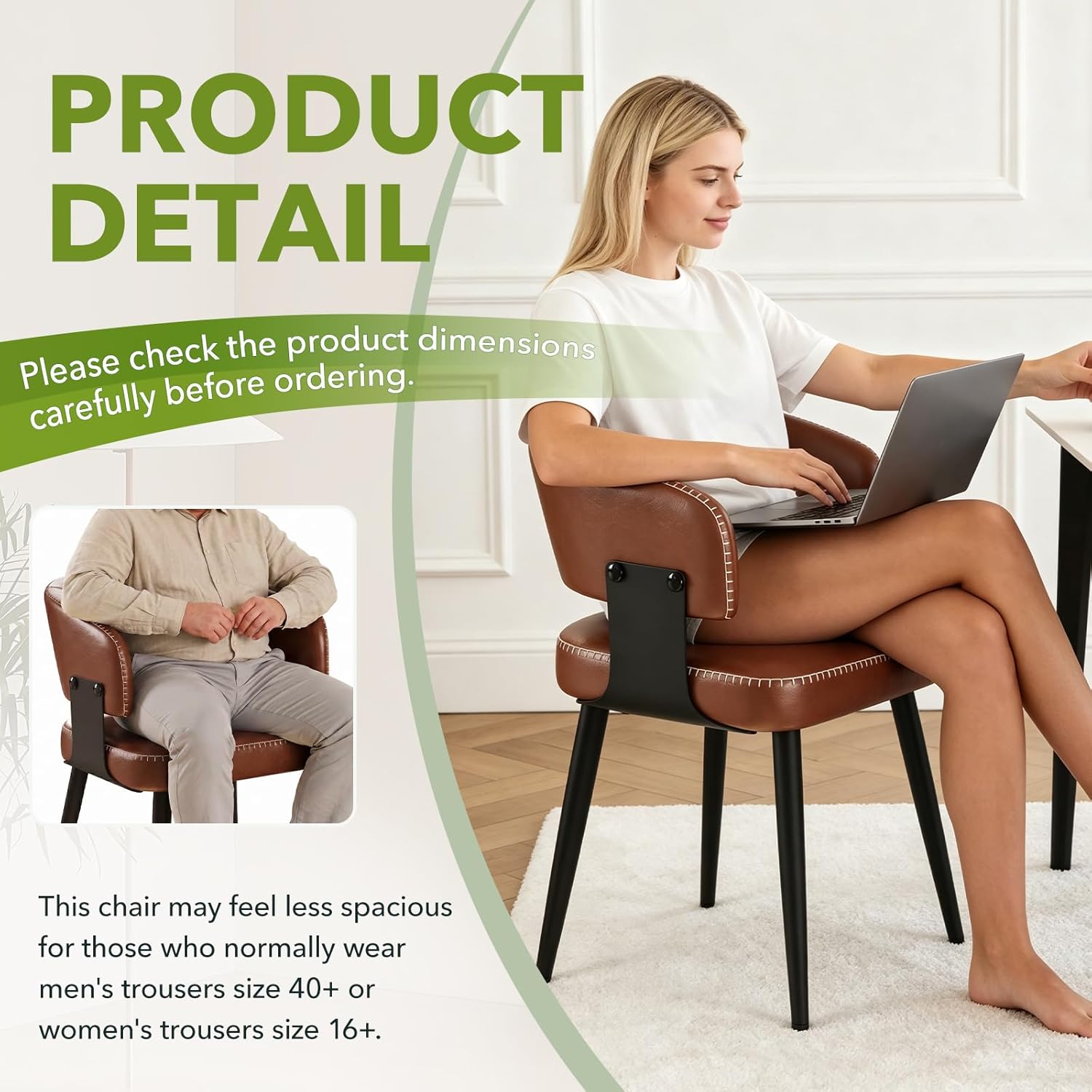 Dining Chairs Set of 4, Modern Upholstered PU Leather Kitchen & Dining Room Chairs with Curved Open Back Metal Legs, Kitchen Chairs for Dining Room Restaurant (Vintage Brown, Set of 4)