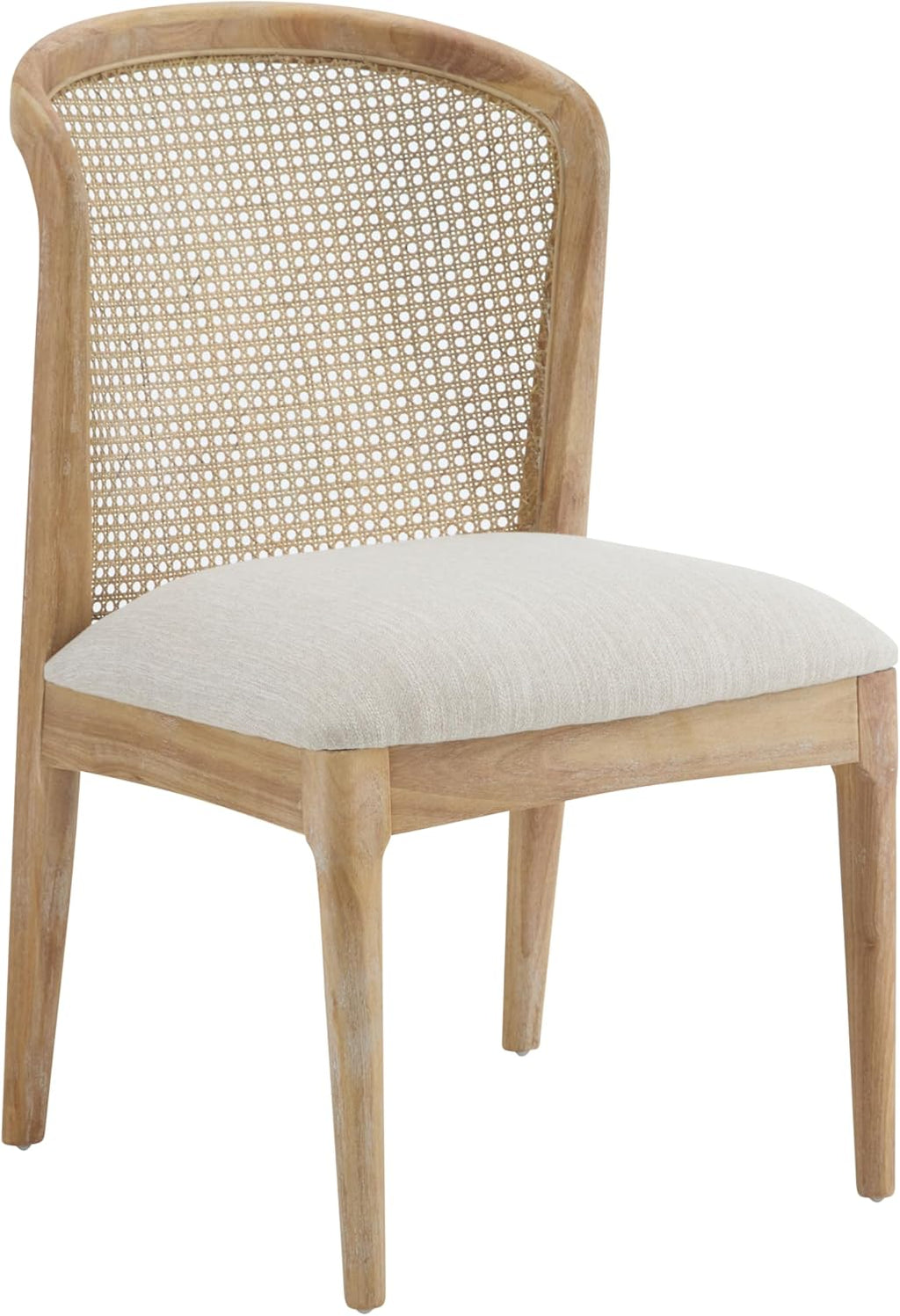 Beige Upholstered Dining Chairs 2 Pack, Rubberwood & Cane Design