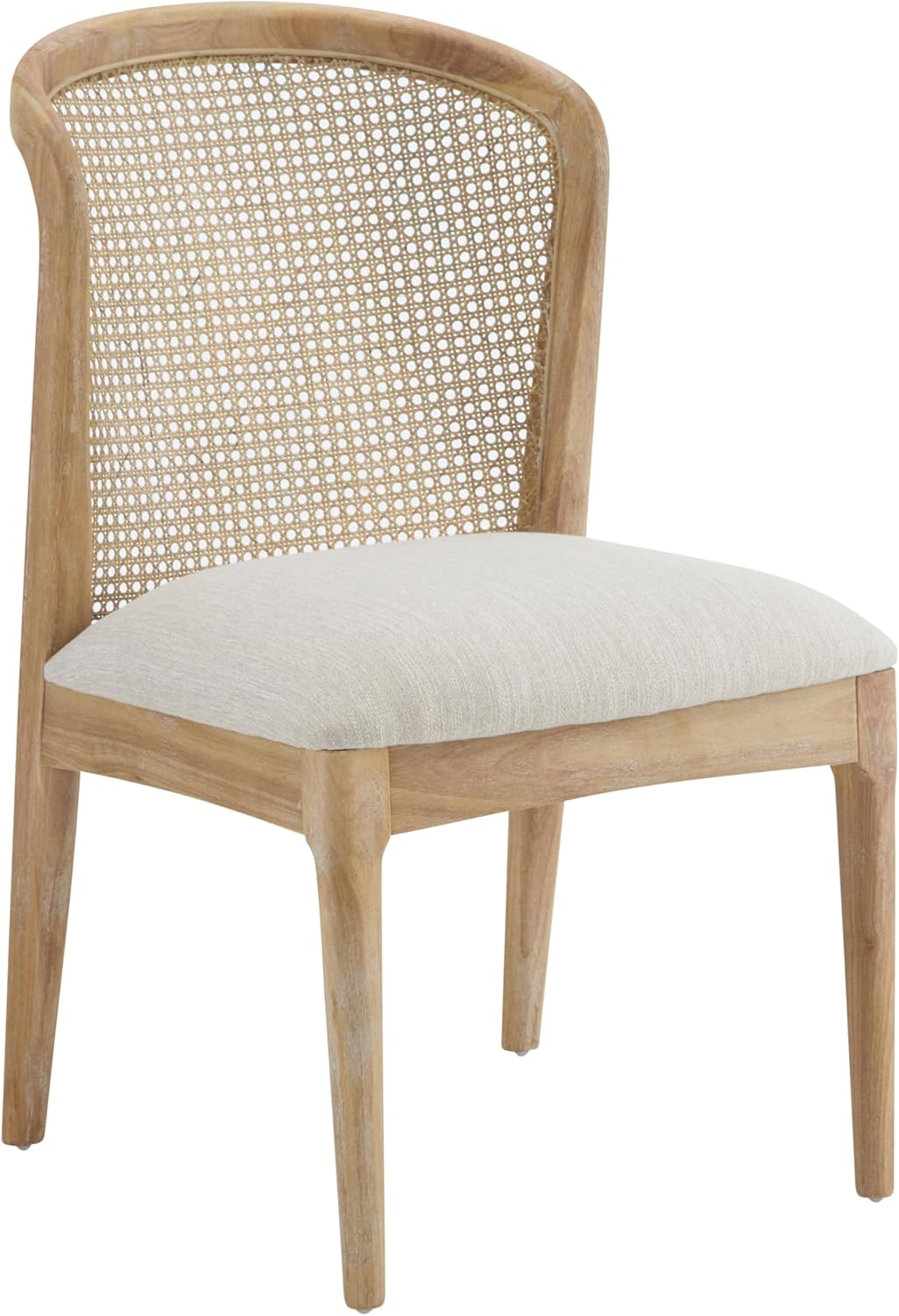 Beige Upholstered Dining Chairs 2 Pack, Rubberwood & Cane Design