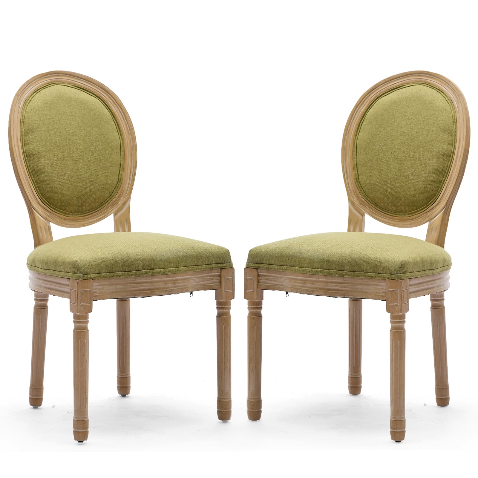 Rattan Back Upholstered Dining Chairs Set of 4 French Country Oval Kitchen Side Chairs with Wood Legs for Dining Room, Kitchen, Restaurant(Beige-Rattan)