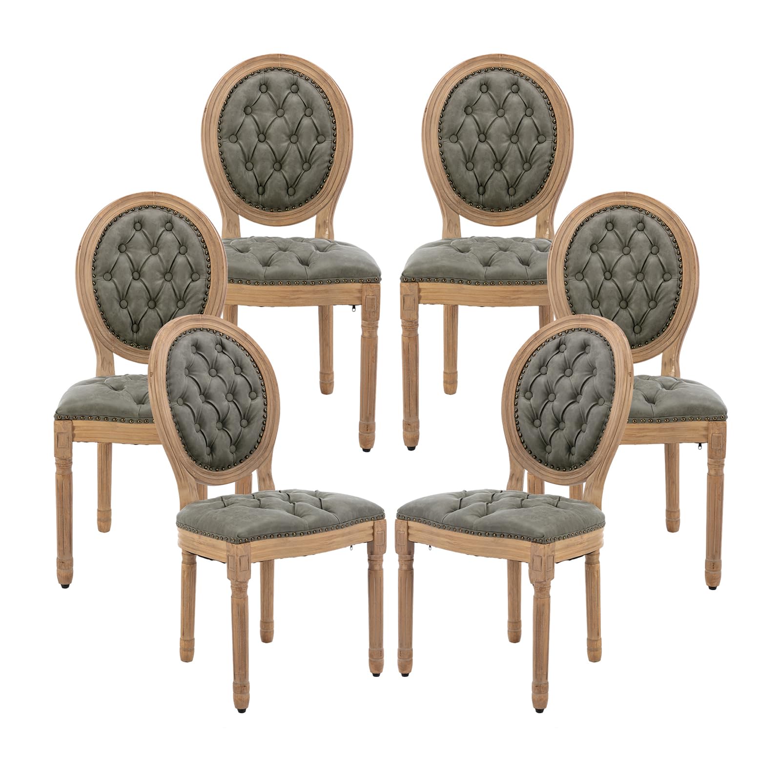 Vintage French Rattan Dining Chairs Set of 4, Solid Wood Frame with Round Rattan Back and Linen Upholstered Seat, Farmhouse Accent Sillas de Comedor Side Chairs for Dining Room & Kitchen, Beige