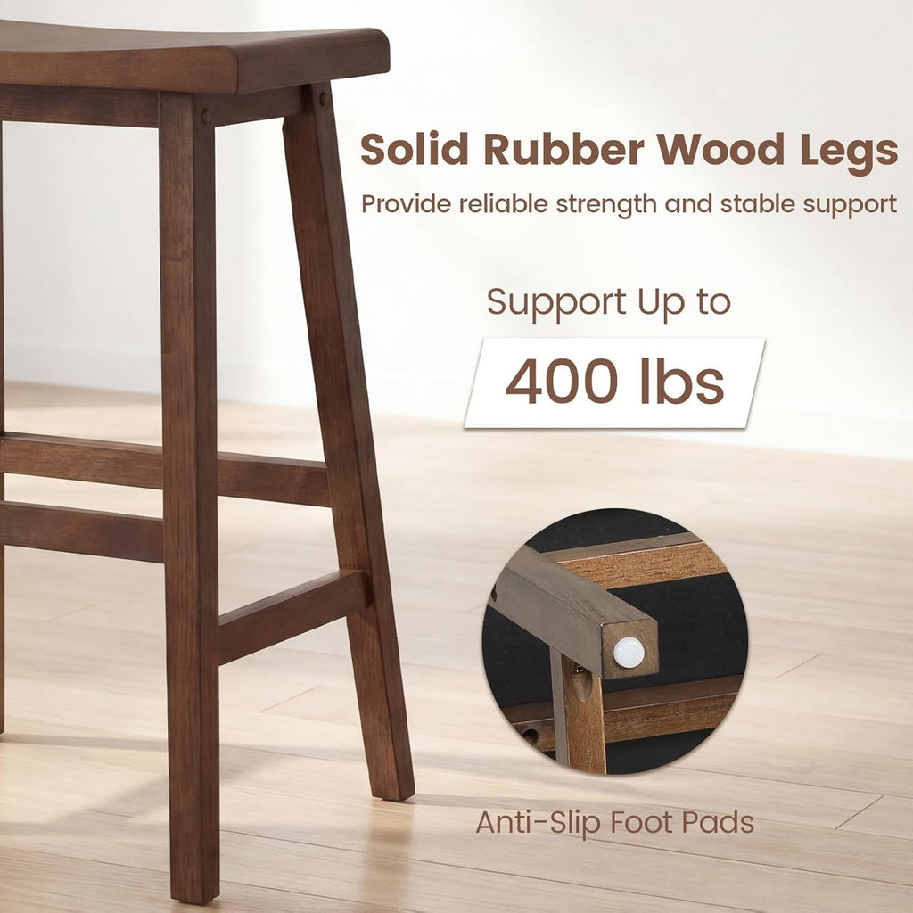 4PC Solid Wood Backless Bar Stools, 24in Counter Stools with Footrest, Brown