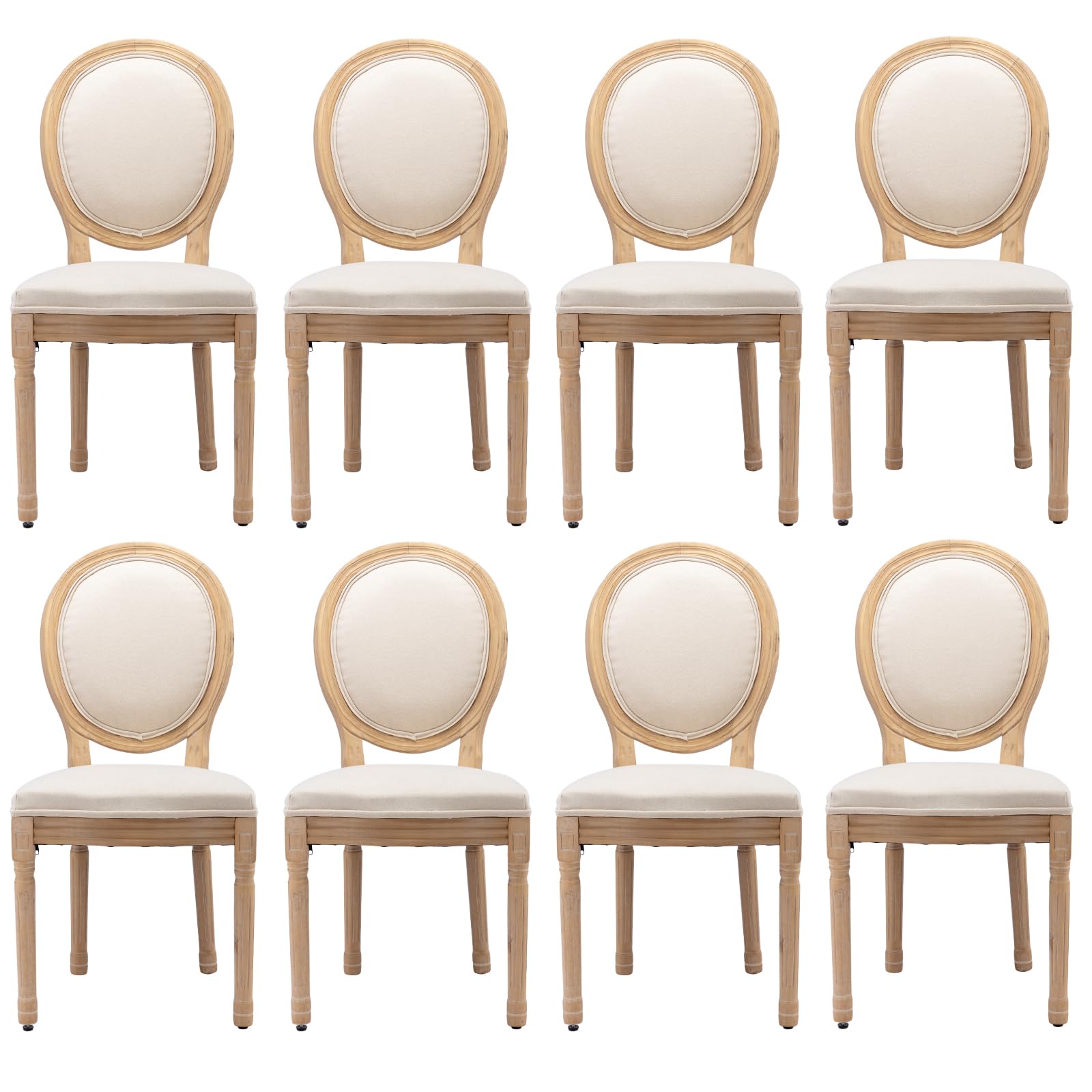 French Country Dining Chairs Set of 4，Fabric Upholstered Dining Chair with Round Back and Solid Leg, Rattan Kitchen Chairs for Dining Room, Living Room, Kitchen, Olive Green