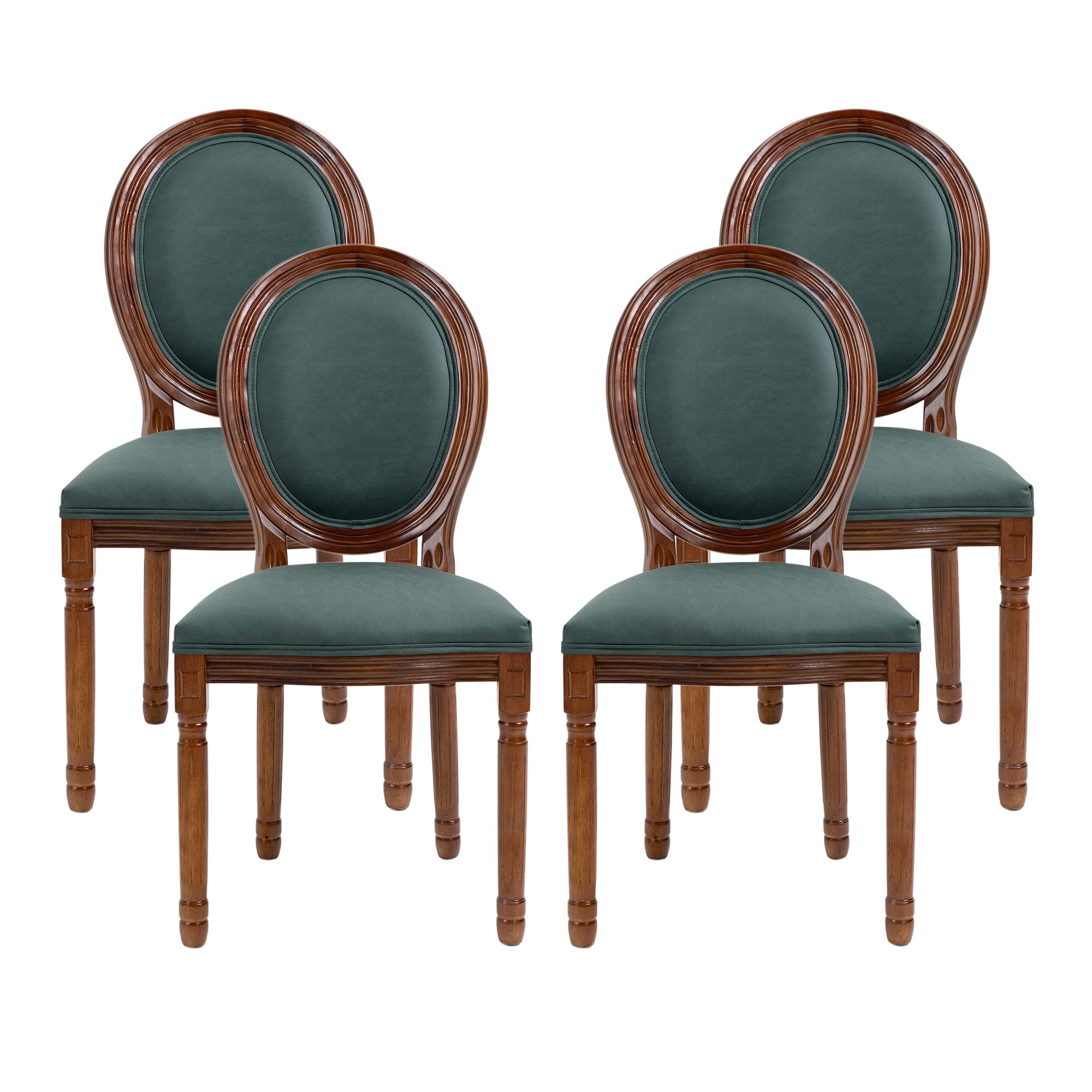 Nrizc French Country Dining Chairs Set of 4, Farmhouse Fabric Chairs with Round Back, Rattan Dining Chair, Oval Side Chairs for Dining Room/Living Room/Kitchen/Restaurant