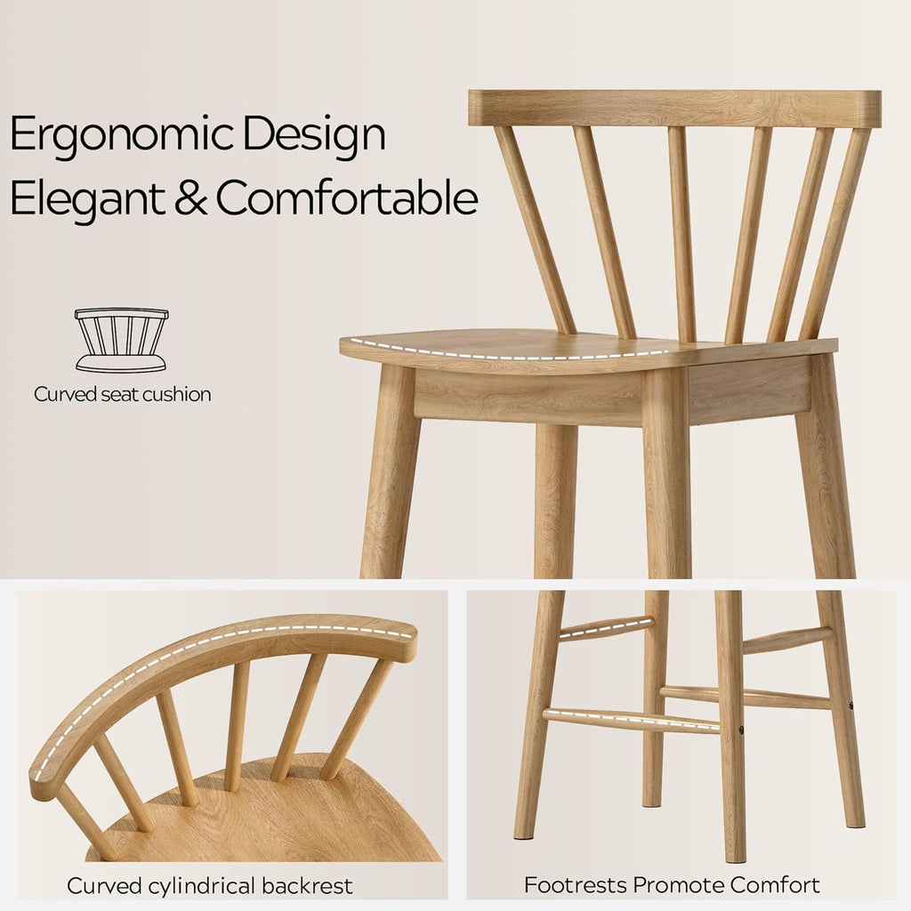 EYYTHUNG Wood Bar Stools Set of 3, Farmhouse 24" Barstool Counter Stools with Curved Back Counter Chairs for Kitchen Islands Dining Room, Natural Oak
