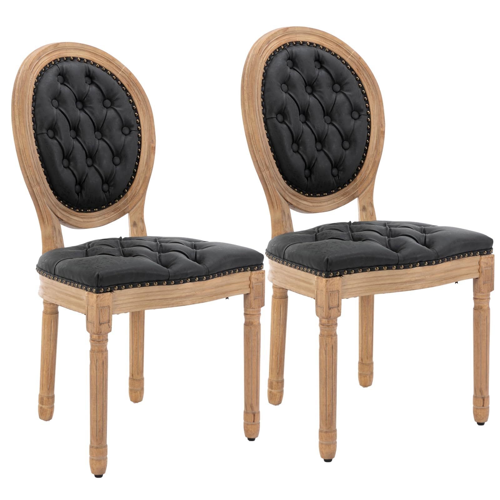 French Country Dining Chairs Set of 4，Fabric Upholstered Dining Chair with Round Back and Solid Leg, Rattan Kitchen Chairs for Dining Room, Living Room, Kitchen, Olive Green