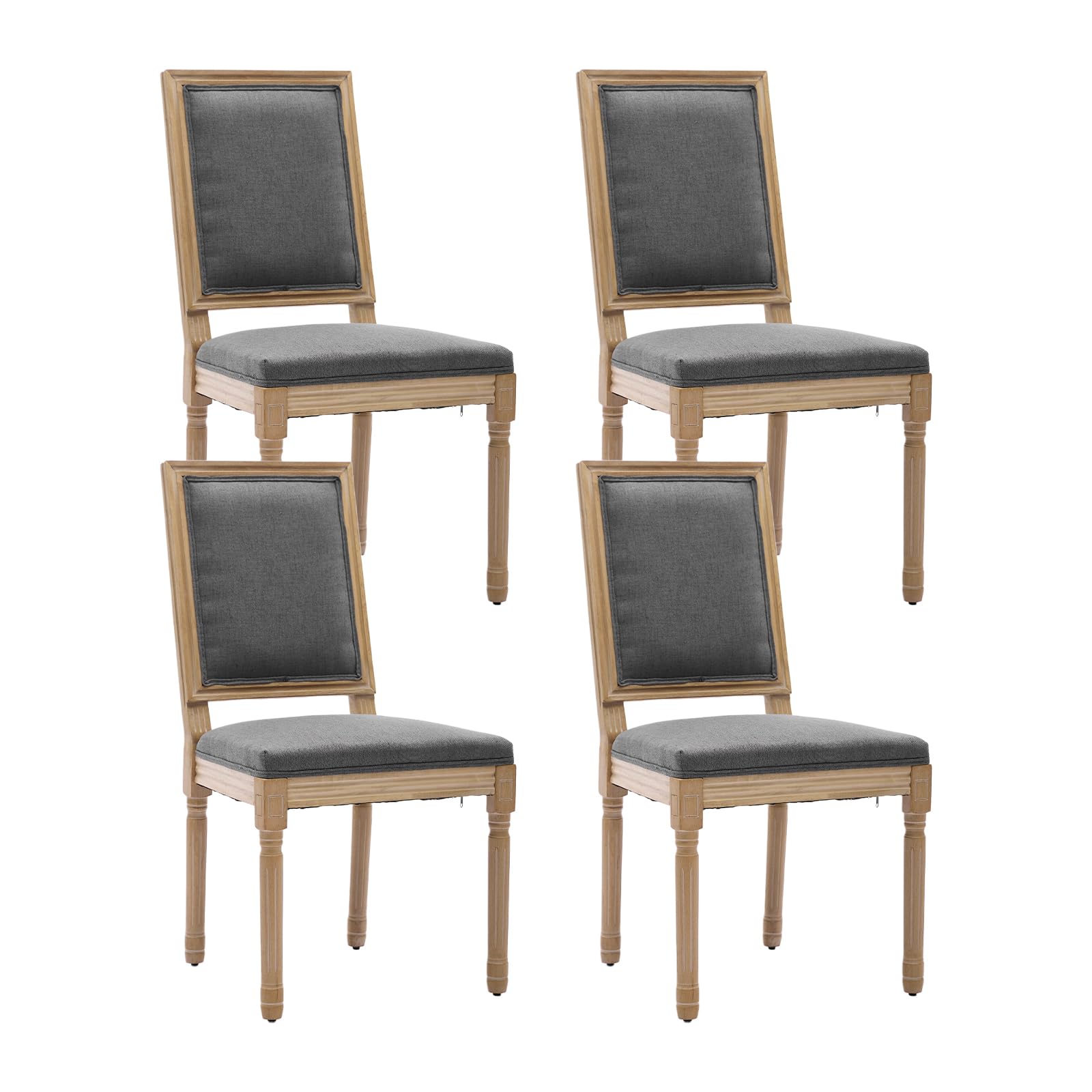 French Country Dining Chairs Set of 4，Fabric Upholstered Dining Chair with Round Back and Solid Leg, Rattan Kitchen Chairs for Dining Room, Living Room, Kitchen, Olive Green