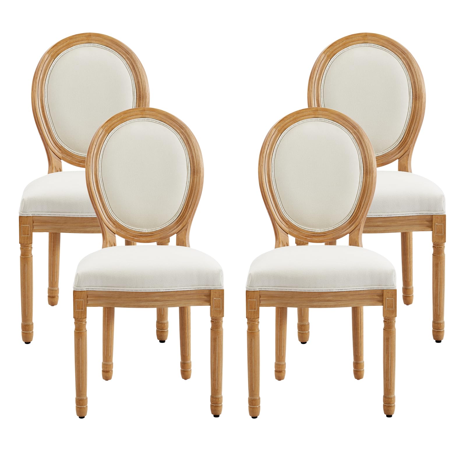 Nrizc French Country Dining Chairs Set of 4, Farmhouse Fabric Chairs with Round Back, Rattan Dining Chair, Oval Side Chairs for Dining Room/Living Room/Kitchen/Restaurant