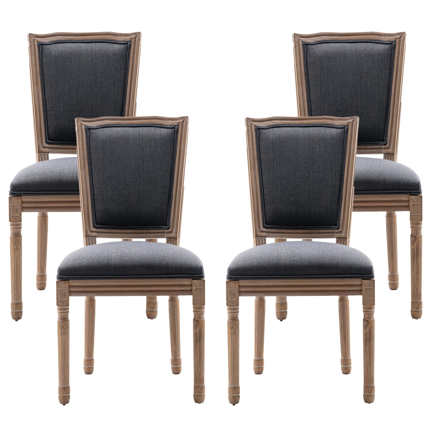 Nrizc French Country Dining Chairs Set of 4, Farmhouse Fabric Chairs with Round Back, Rattan Dining Chair, Oval Side Chairs for Dining Room/Living Room/Kitchen/Restaurant
