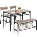 Shintenchi Kitchen Table Chairs Set of 4, Dining Table Set for 4 with Bench and Chairs, 4 Pieces Kitchen Table Set with Storage Rack & Metal Frame for Small Space, Solid Black