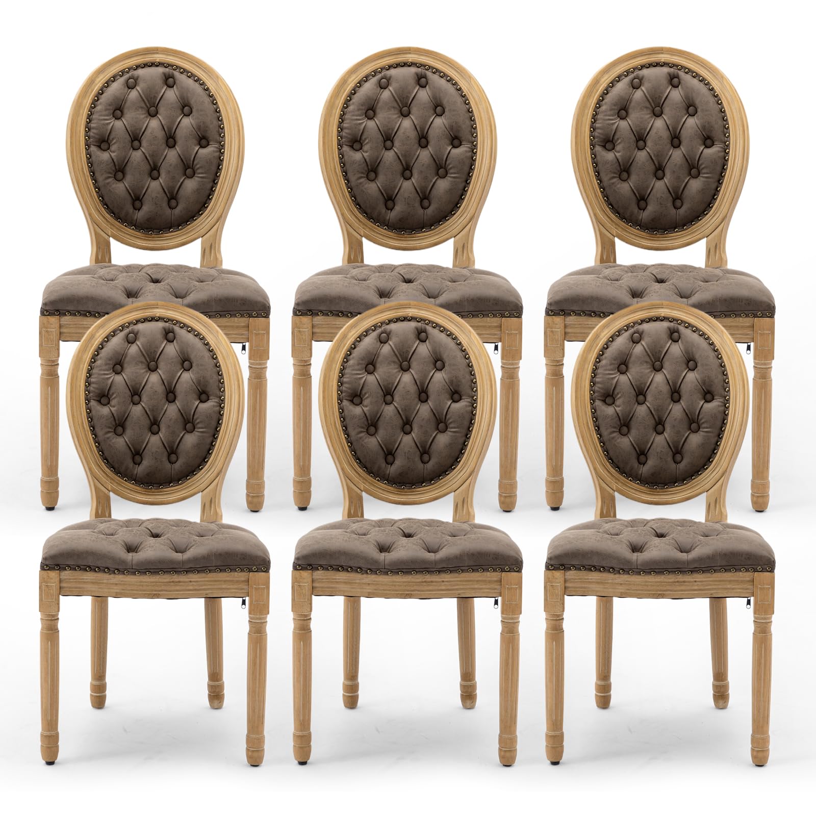 Rattan Back Upholstered Dining Chairs Set of 4 French Country Oval Kitchen Side Chairs with Wood Legs for Dining Room, Kitchen, Restaurant(Beige-Rattan)