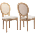 Vintage French Rattan Dining Chairs Set of 4, Solid Wood Frame with Round Rattan Back and Linen Upholstered Seat, Farmhouse Accent Sillas de Comedor Side Chairs for Dining Room & Kitchen, Beige