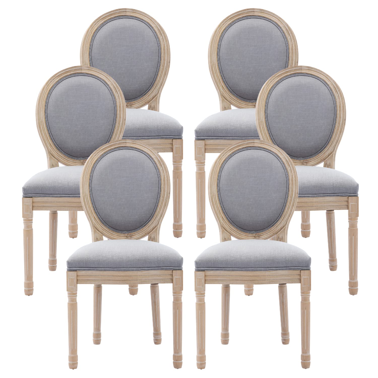 Nrizc French Country Dining Chairs Set of 4, Farmhouse Fabric Chairs with Round Back, Rattan Dining Chair, Oval Side Chairs for Dining Room/Living Room/Kitchen/Restaurant