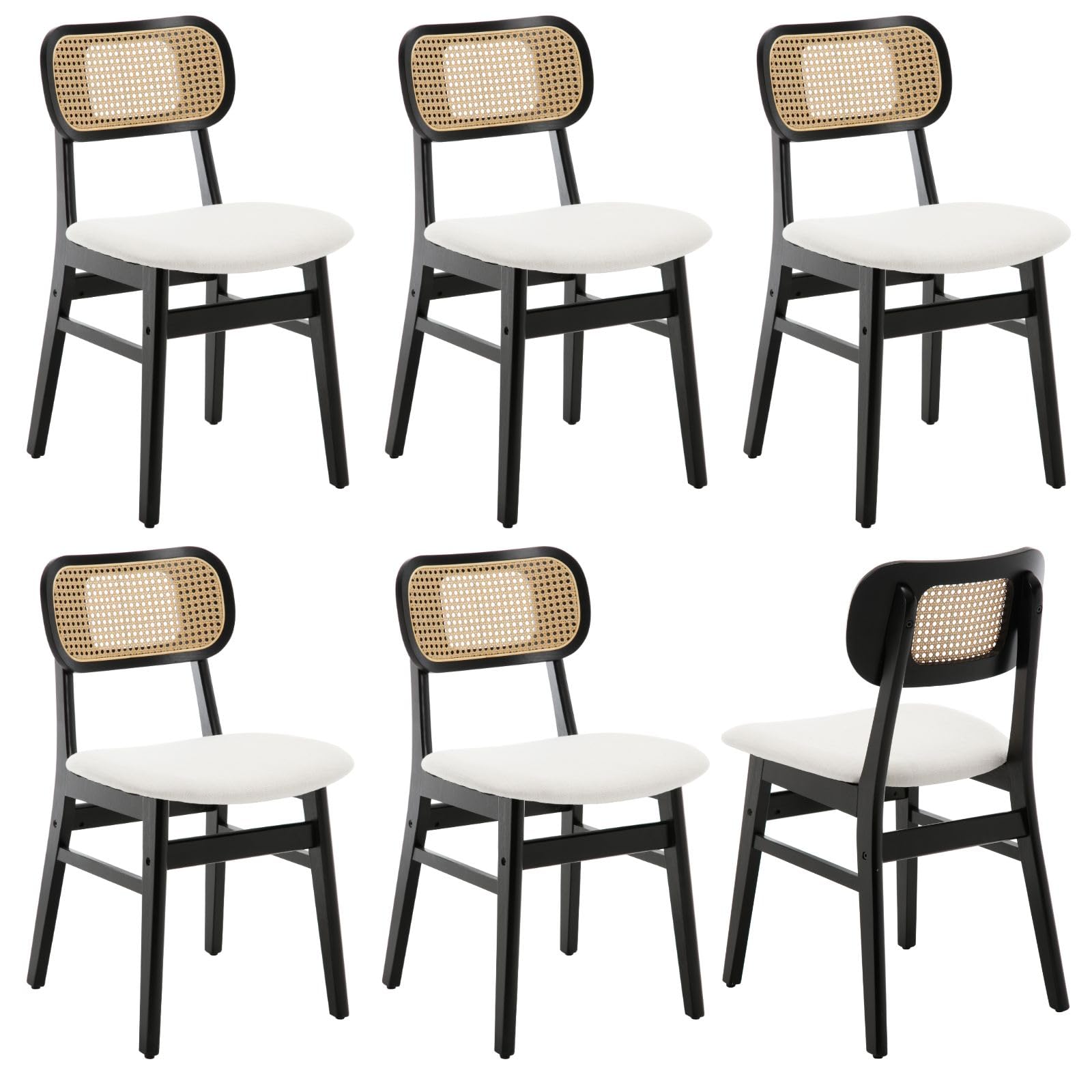 ROCITY Rattan Dining Chairs Set of 2 White Faux Leather Dining Room Chairs Natural Wooden Kitchen Chairs Farmhouse Side Chairs
