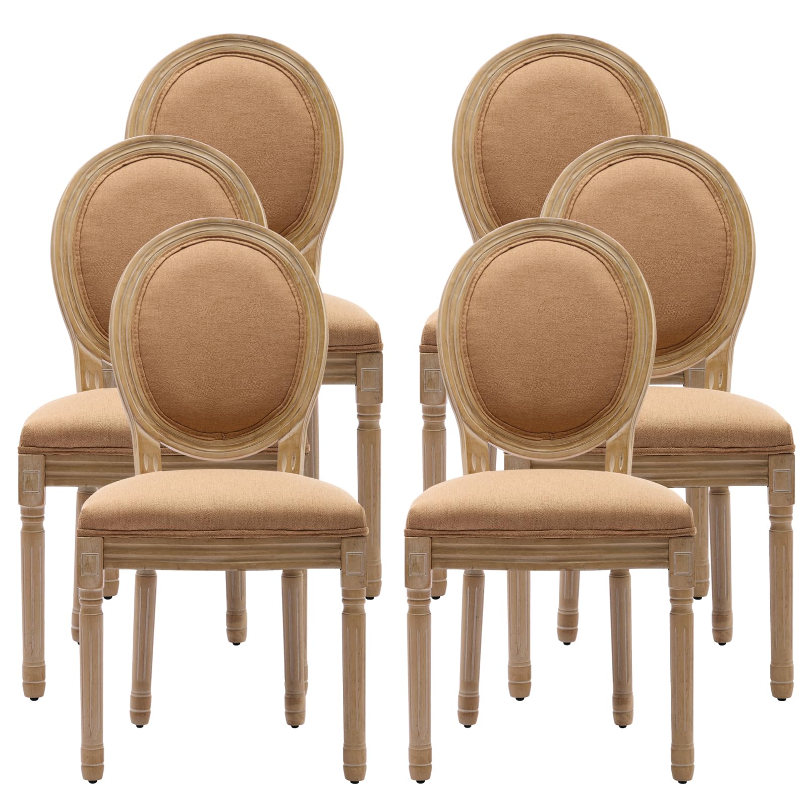 French Country Dining Chairs Set of 4，Fabric Upholstered Dining Chair with Round Back and Solid Leg, Rattan Kitchen Chairs for Dining Room, Living Room, Kitchen, Olive Green