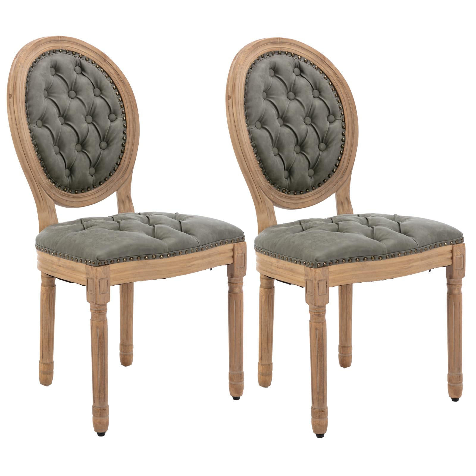 French Country Dining Chairs Set of 4，Fabric Upholstered Dining Chair with Round Back and Solid Leg, Rattan Kitchen Chairs for Dining Room, Living Room, Kitchen, Olive Green