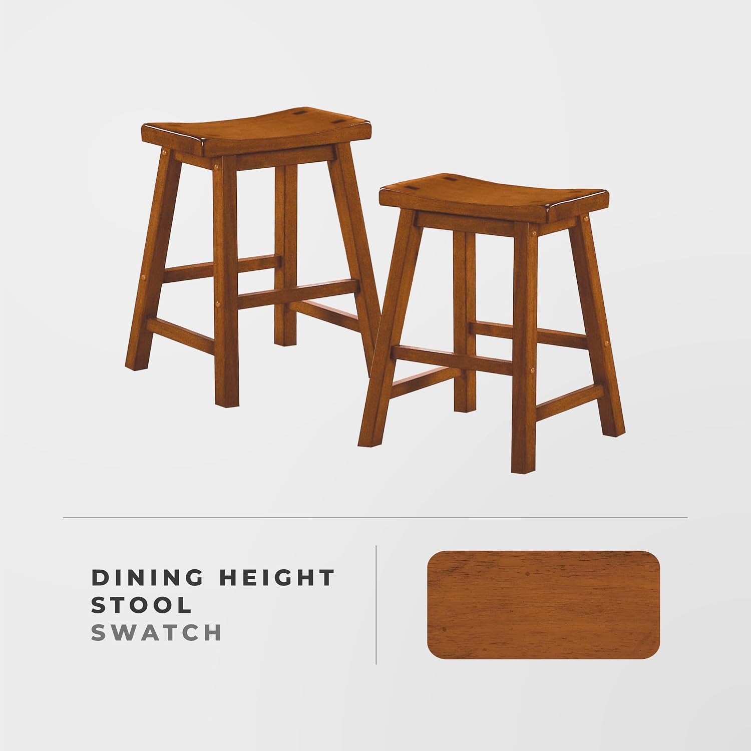 Lexicon Finnian Saddle Solid Wood Stool Set of 2 - Saddle Kitchen Stool Dining Height Stools for Dining, Armless Counter Chair Seating, Perfect Casual - 17.5" SH Oak
