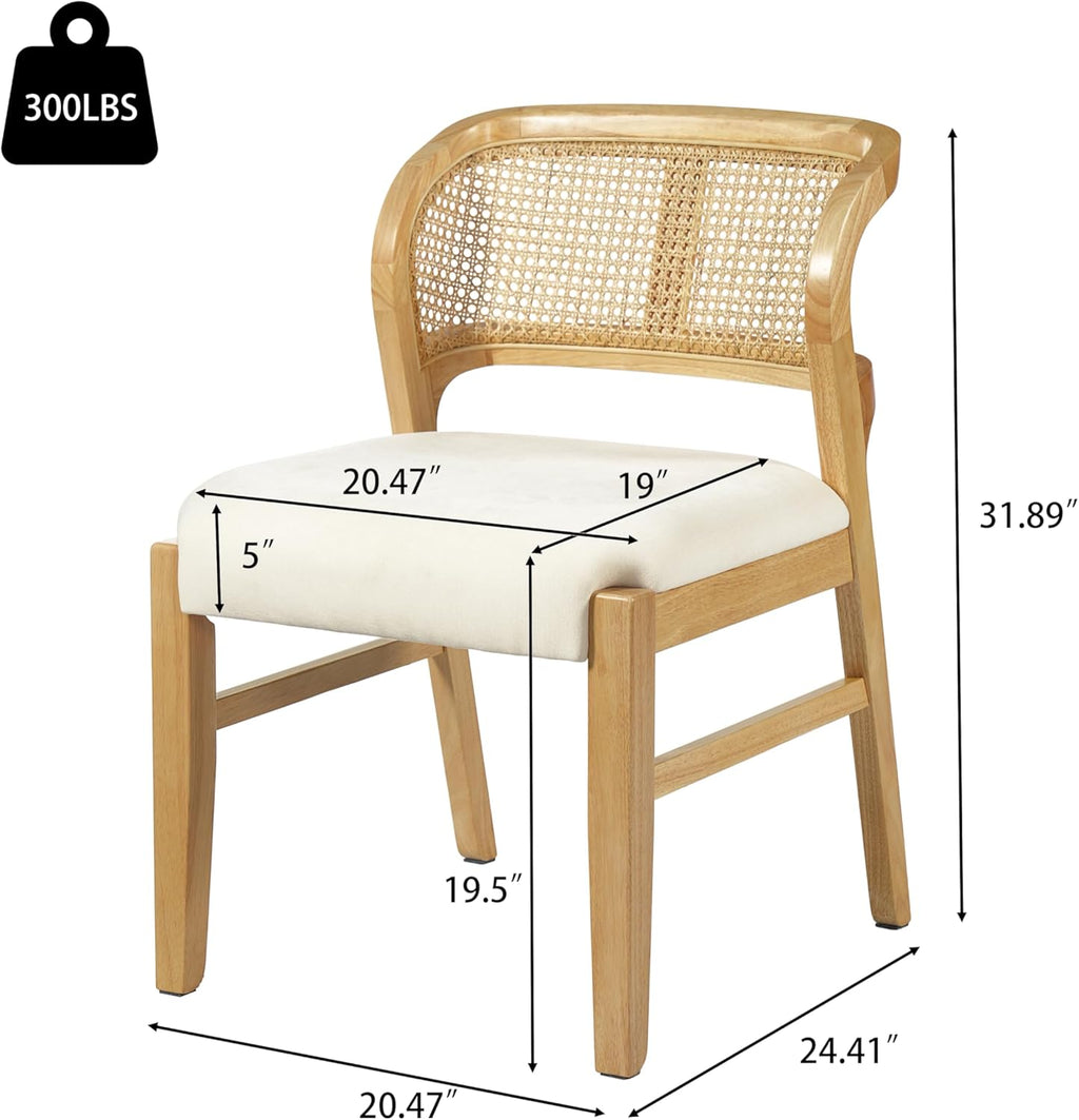 Christopher Knight Home Cayde Upholstered Dining Chairs Set of 2, Kitchen Side Chair with Cane Backrest, Rubberwood Dining Room Chair, Extra Seat for Living Room, Natural+Beige