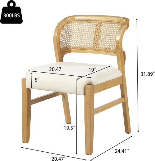 Christopher Knight Home Cayde Upholstered Dining Chairs Set of 2, Kitchen Side Chair with Cane Backrest, Rubberwood Dining Room Chair, Extra Seat for Living Room, Natural+Beige