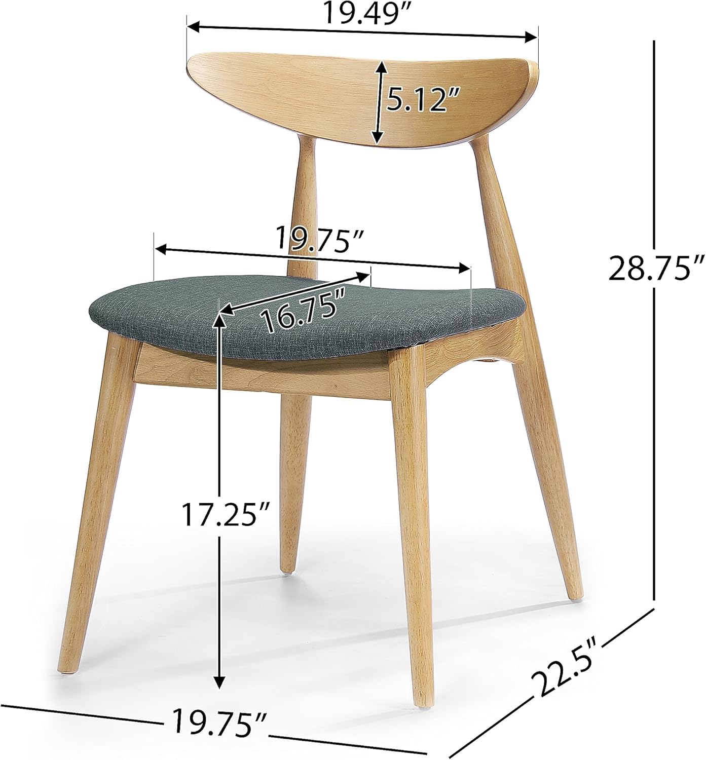 22" Retro Upholstered Dining Chair, Ergonomic Back, Natural & Grey