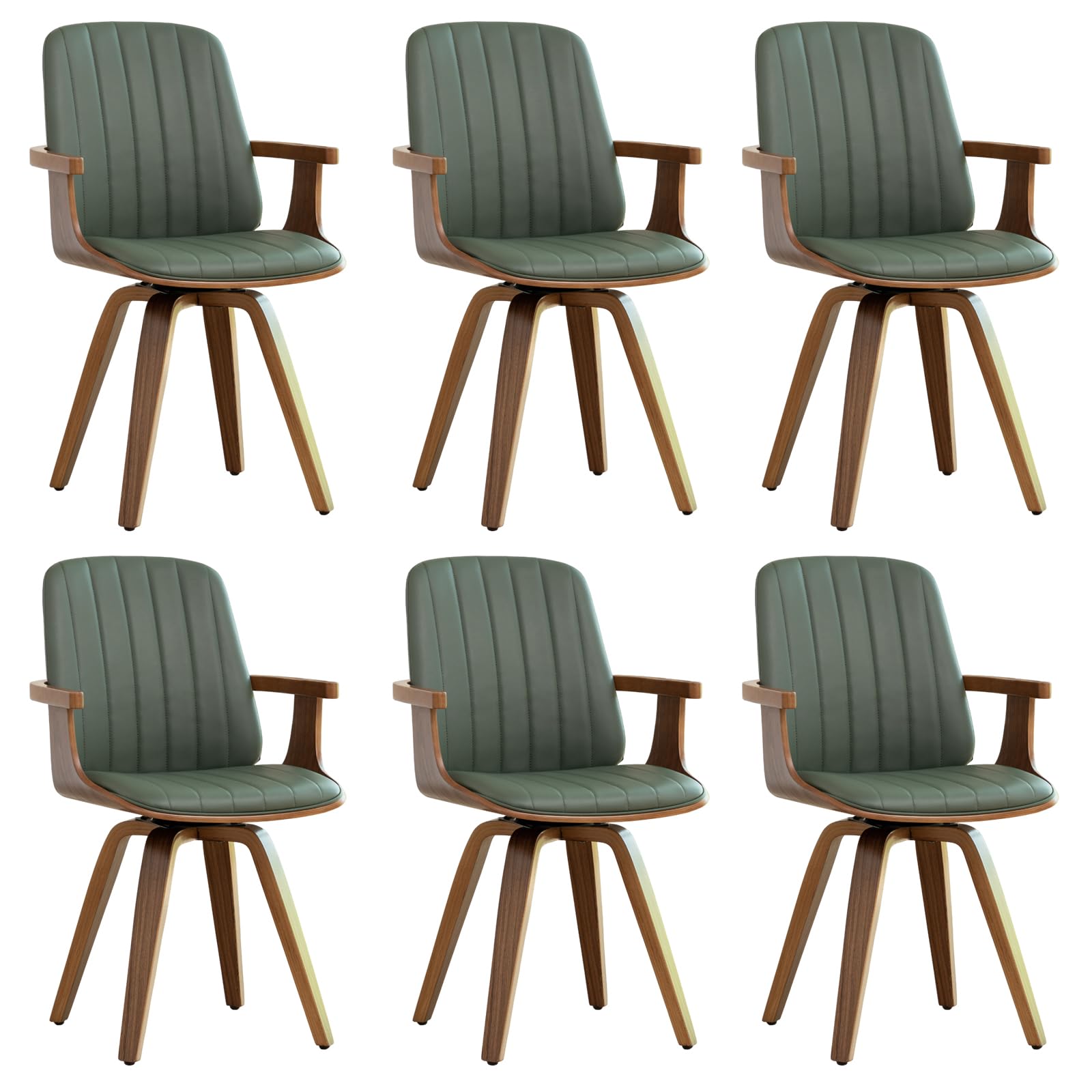 WUPOTO Set of 1 MCM Dining Chair, Mid Century Modern Chair with Walnut Craftsmanship, Upholstered Faux Leather, Wooden Arms and Legs, Faux Leather Dining Chair for Kitchen/Living Room - Green