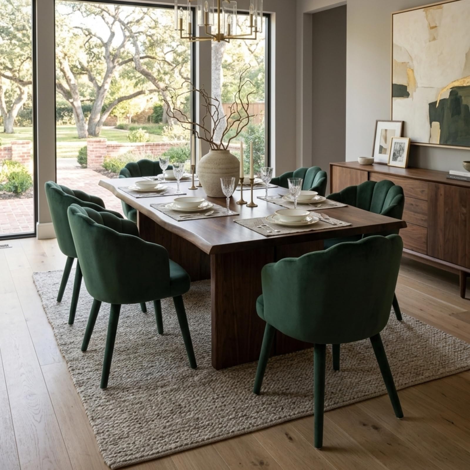 Hyfirm Mid-Century Modern Walnut Dining Chairs Set of 2, Vintage Brown Leather Wooden Kitchen Chairs, Retro Upholstered PU Cushioned Seat with Curved Backrest, Armless Accent Side Chair for Bedroom