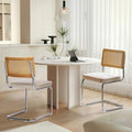 Rattan Dining Chairs Set of 4,Upholstered Mid-Century Modern Dining Room Chairs with Cane Backrest,Retro Velvet Kitchen Chairs with Stainless Chrome Base,Green