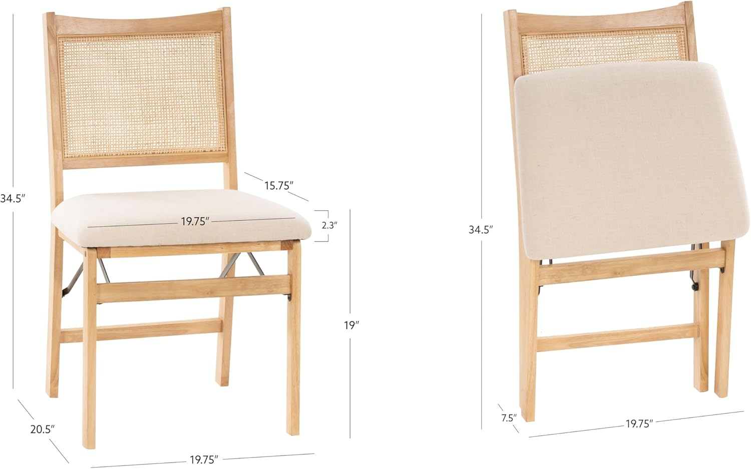Powell Kasi Beige Rattan Cane Folding Foldable Dining Side Chair, Natural