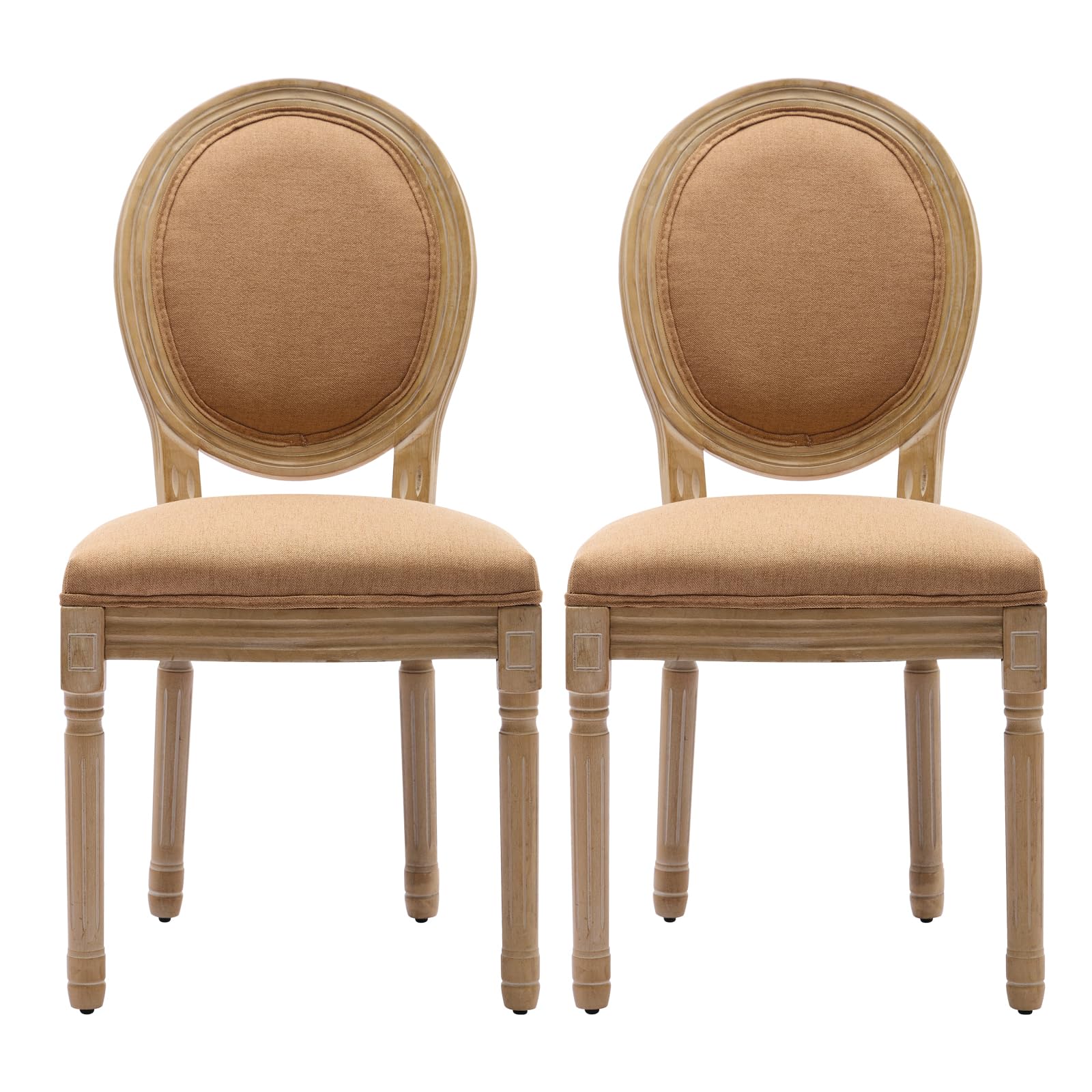 French Country Dining Chairs Set of 4，Fabric Upholstered Dining Chair with Round Back and Solid Leg, Rattan Kitchen Chairs for Dining Room, Living Room, Kitchen, Olive Green