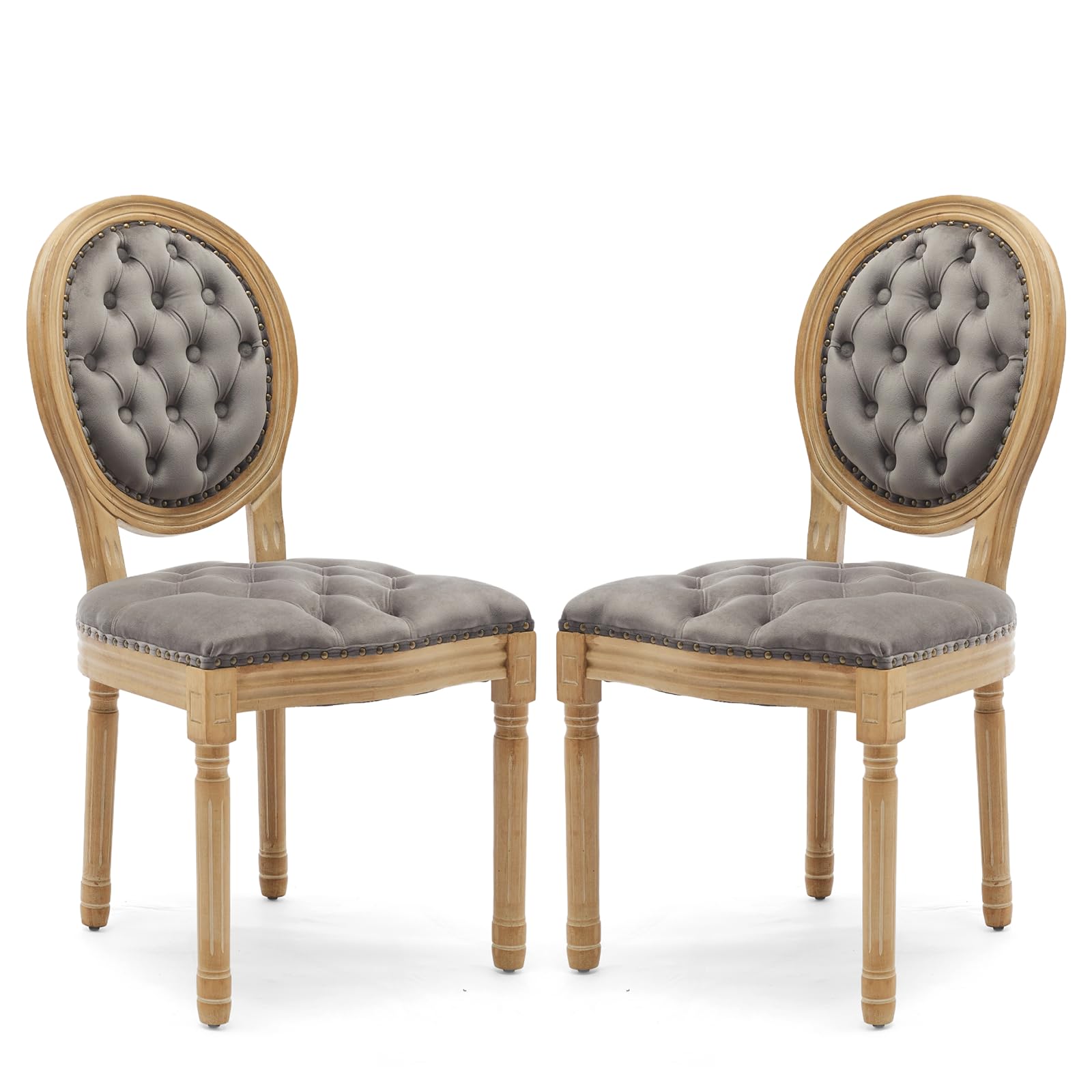 Rattan Back Upholstered Dining Chairs Set of 4 French Country Oval Kitchen Side Chairs with Wood Legs for Dining Room, Kitchen, Restaurant(Beige-Rattan)
