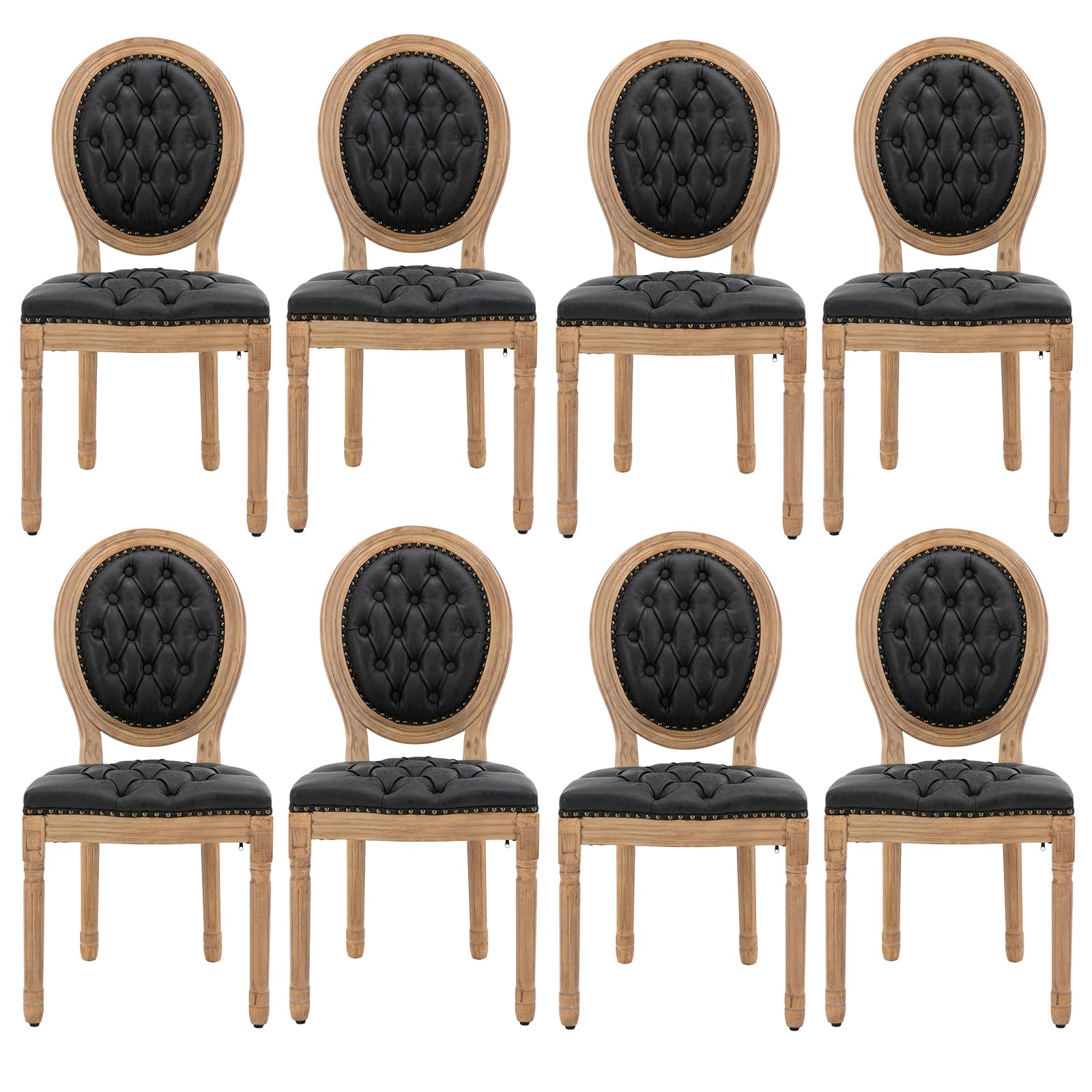 French Country Dining Chairs Set of 4，Fabric Upholstered Dining Chair with Round Back and Solid Leg, Rattan Kitchen Chairs for Dining Room, Living Room, Kitchen, Olive Green
